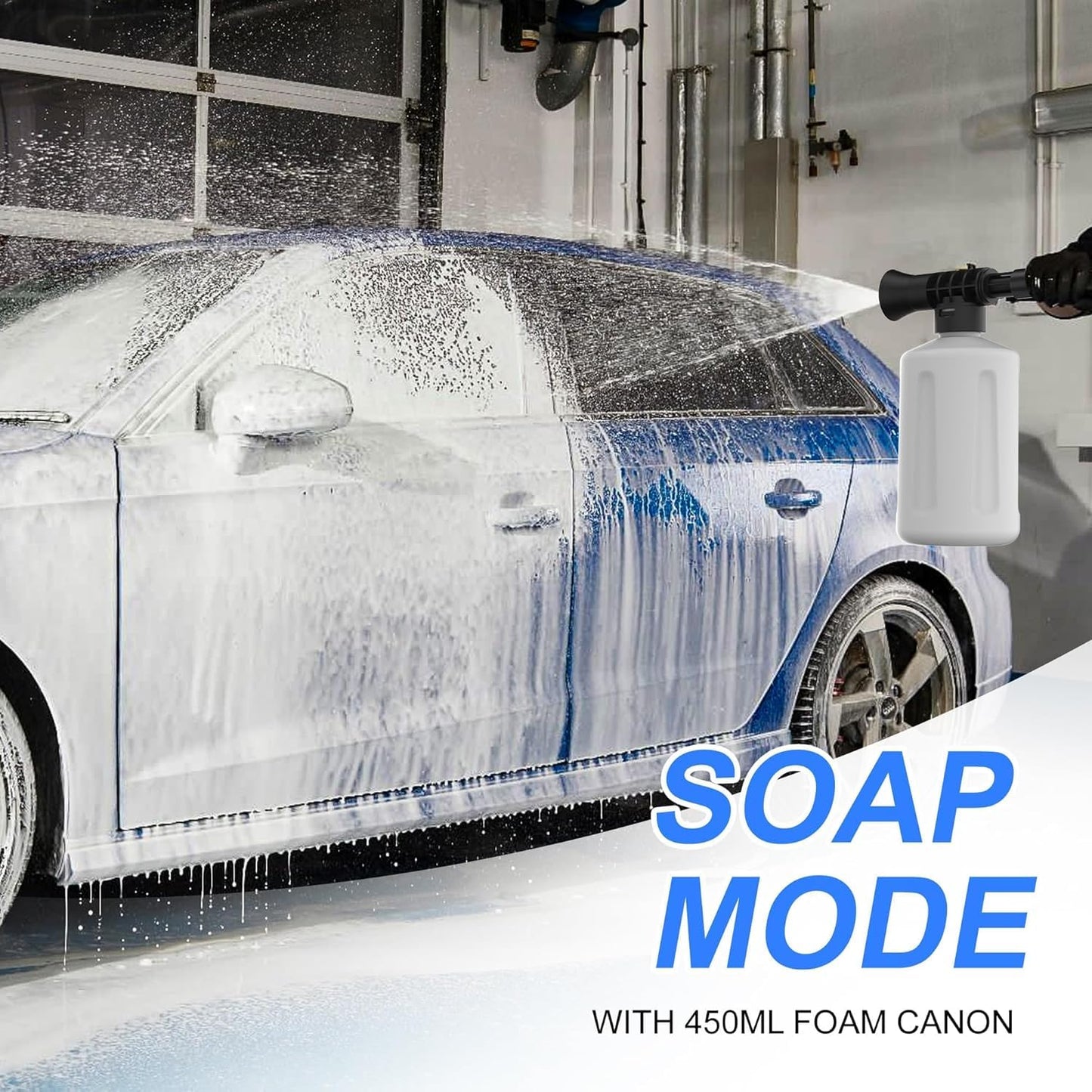 Pressure Washer 4 Wheels with Anti-Tipping Technology, Soap Tank 4 Nozzles for Patios Cars Home