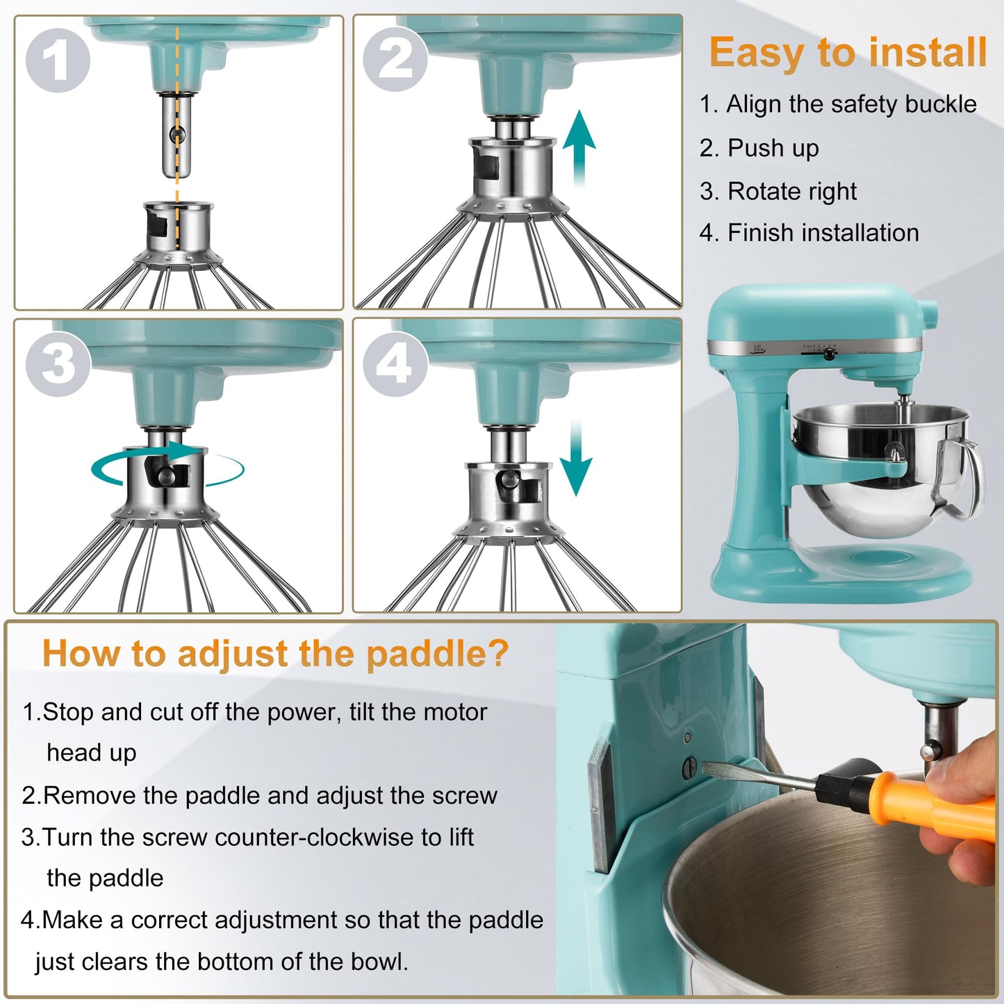 KN256WW Stainless Steel Whisk Attachment for KitchenAid 6 Quart Bowl Lift Stand Mixer 6-Wire Whip Attachment for Kitchenaid Accessories