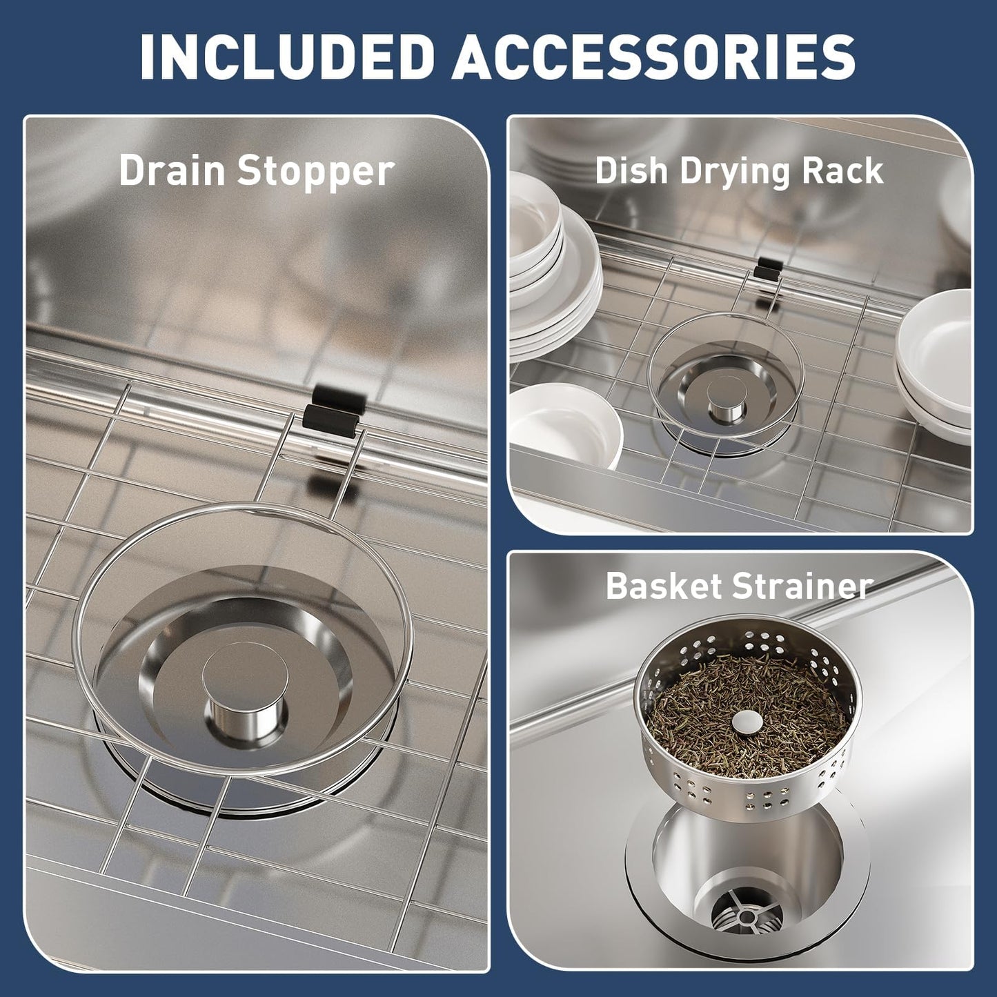 Drop in Kitchen Sink Workstation, Stainless Steel Single Bowl Sink with Cutting Board, Roll Up Rack and Drain Basket, Scratch Resistant Topmount Sink for Kitchen Prep and Cleaning