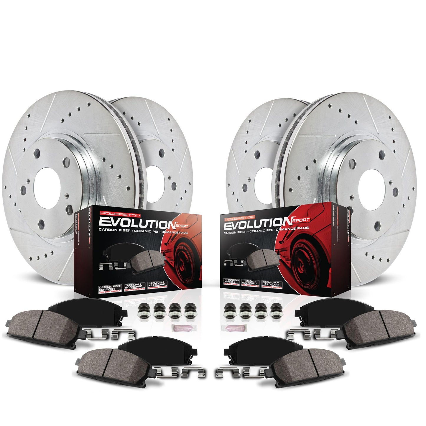 PowerStop Front and Rear Brake Kit For Lexus ES300h 2013-18 |ES350 2013-18 |Toyota Avalon 2013-18 |Camry 2012-17 - Drilled and Slotted Disc Rotors with Ceramic Brake Pads Replacement, K6480