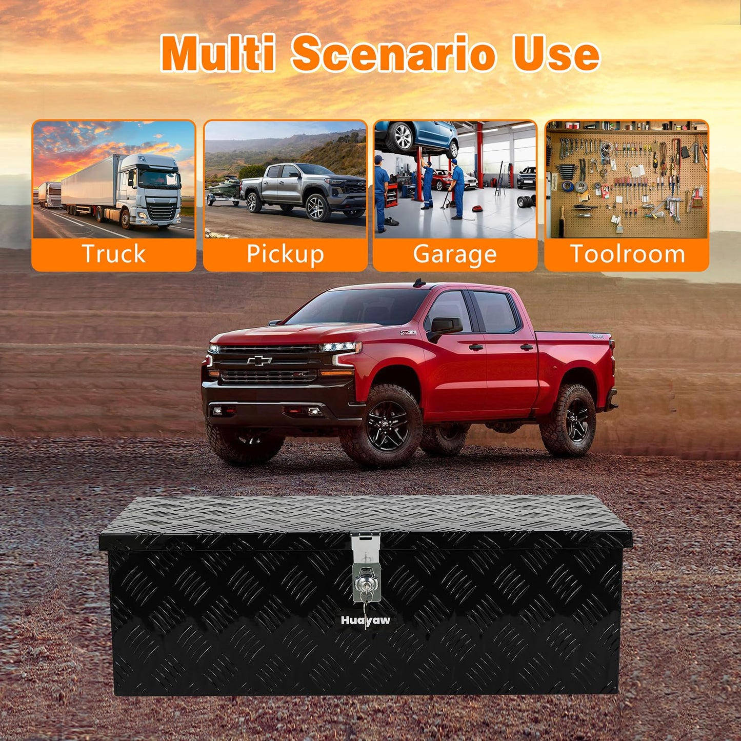 Aluminum Truck Tool Box, Heavy Duty Waterproof Truck Storage Organizer, Pickup Truck Bed RV Trailer with Side Handle, Lock and Keys (Black, 30-INCH)