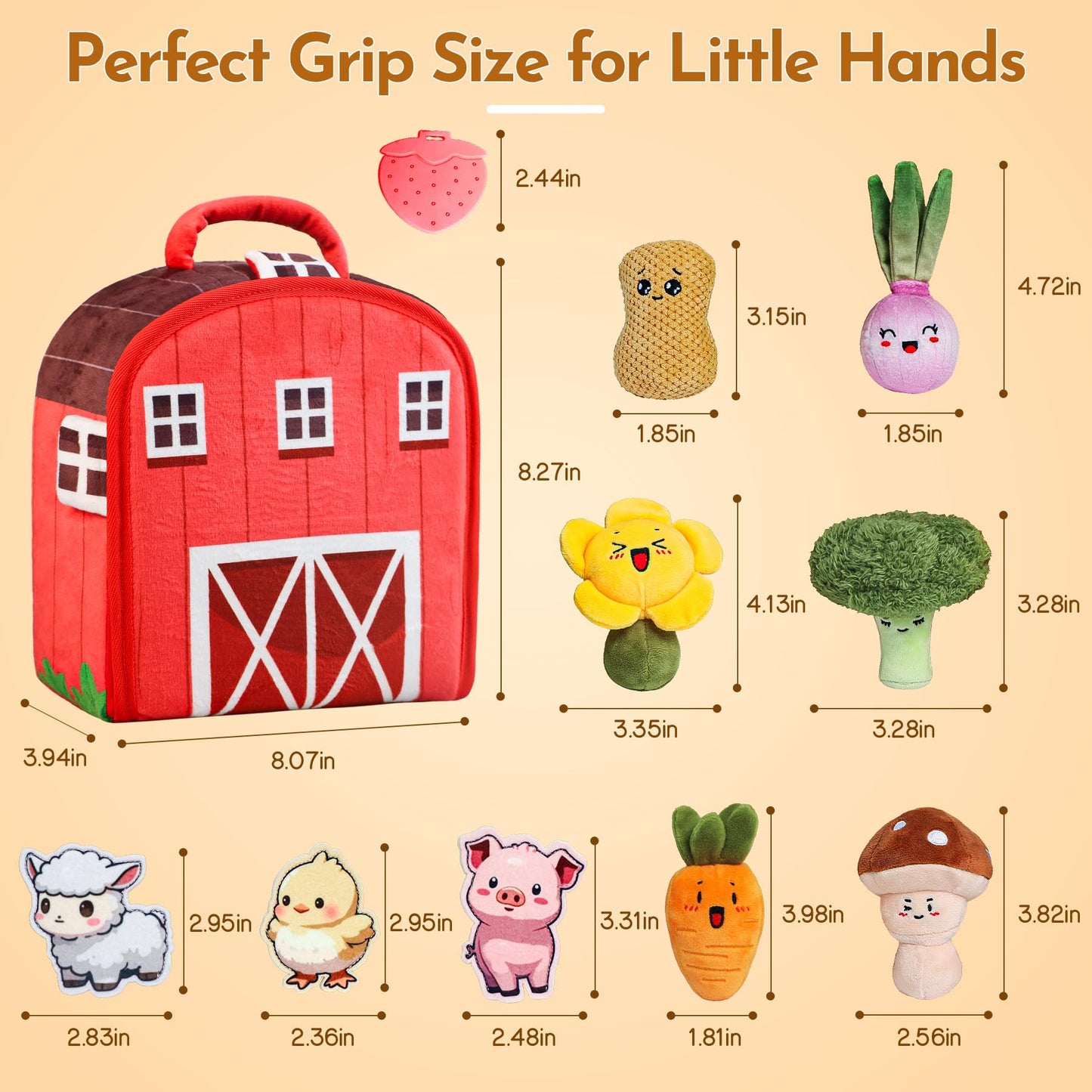 Teekdeer Baby Toys 6-12 Months, Farm Vegetable Garden Plush Toy with Animal Finger Puppets, 6 Month Old Montessori Sensory Toys with Rattles, Mirror, Squeaker, Textures, Teether, Easter Boy Girl Gifts