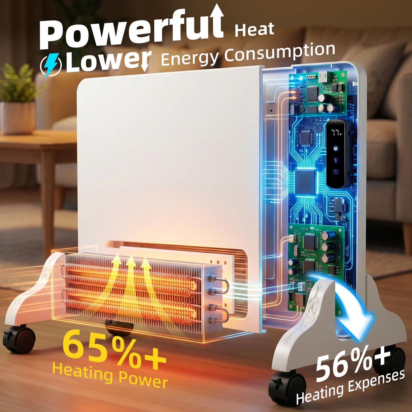 Smart Convection Space Heater, Movable Floor Heater with Wall Mounted Kit for Indoor Use, 600W Energy Efficient Heaters, Remote/APP Control, Quiet Heaters for Bedroom, Office etc