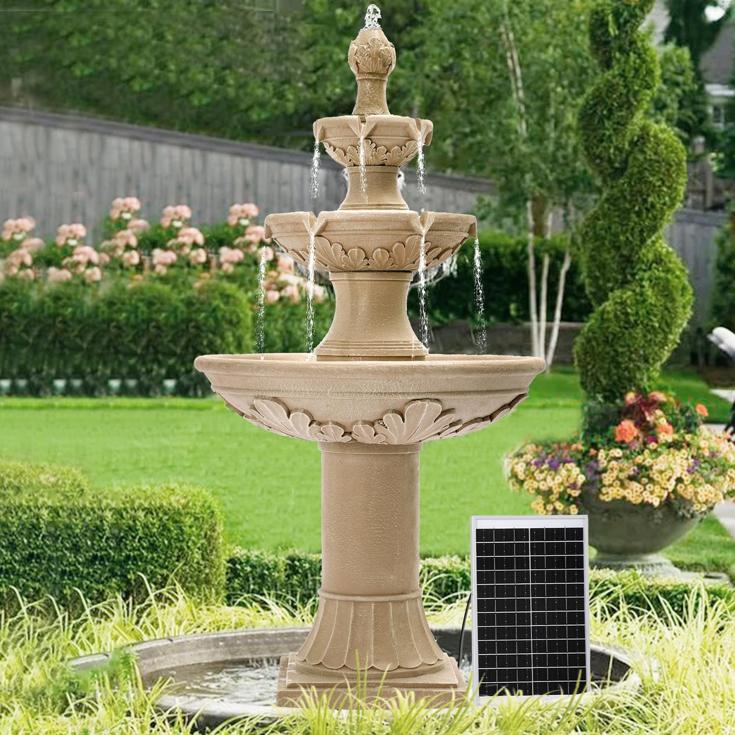 Dephet Italian Solar Water Fountains Outdoor Garden Decor - 48.4''H Fountains and Waterfalls Outside, Large Cascading Indoor Floor-Standing Resin Bubbler Fountain Features W/Pump for Patio, Backyard