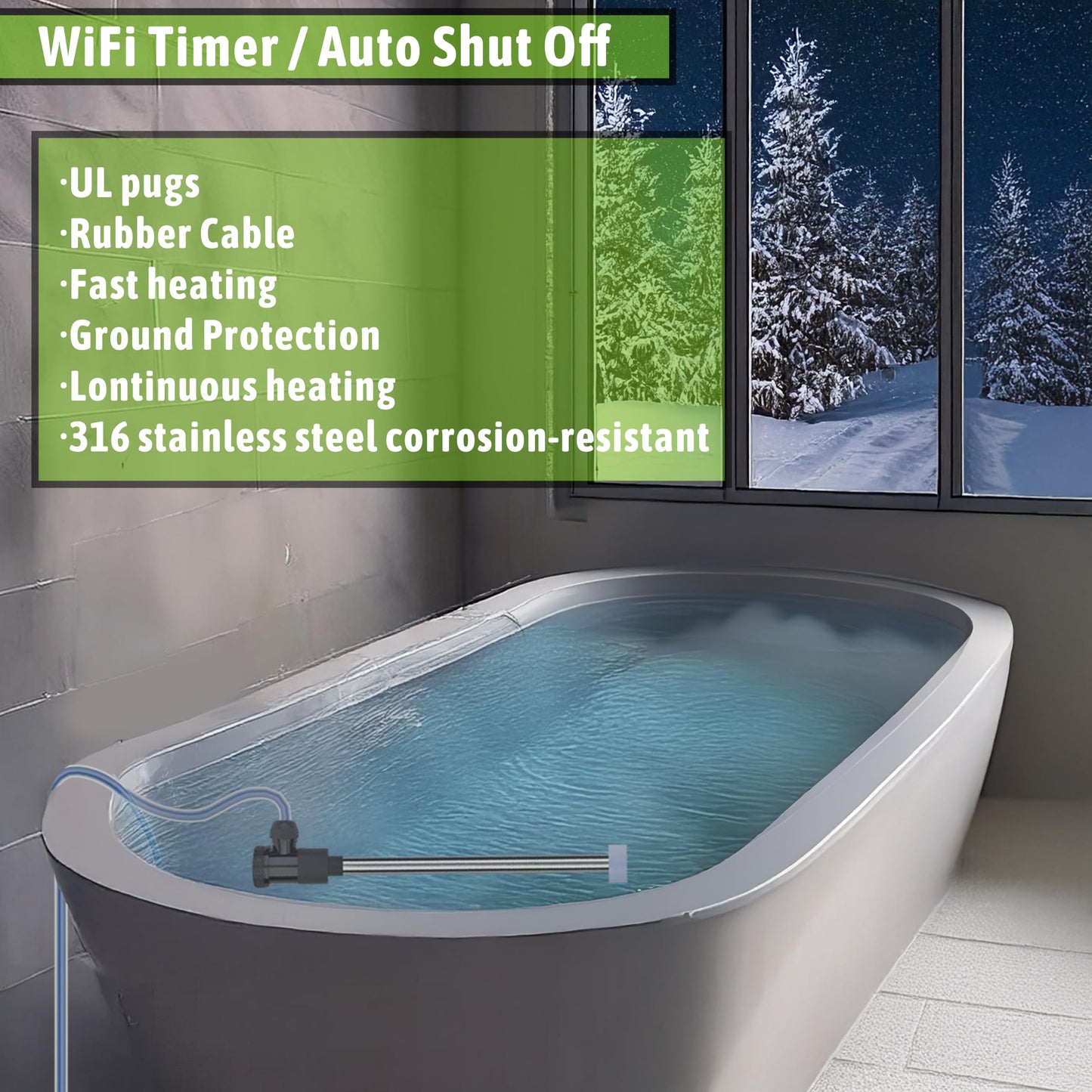 LINGLONGTEMP 240V 3500W Submersible Immersion Water Heater for Hot Tub & Pool – Portable Electric Heater with Temp Control & Wifi Timer for Bathtub, Inflatable Pool, Above Ground Pool, Baptistry & Sap
