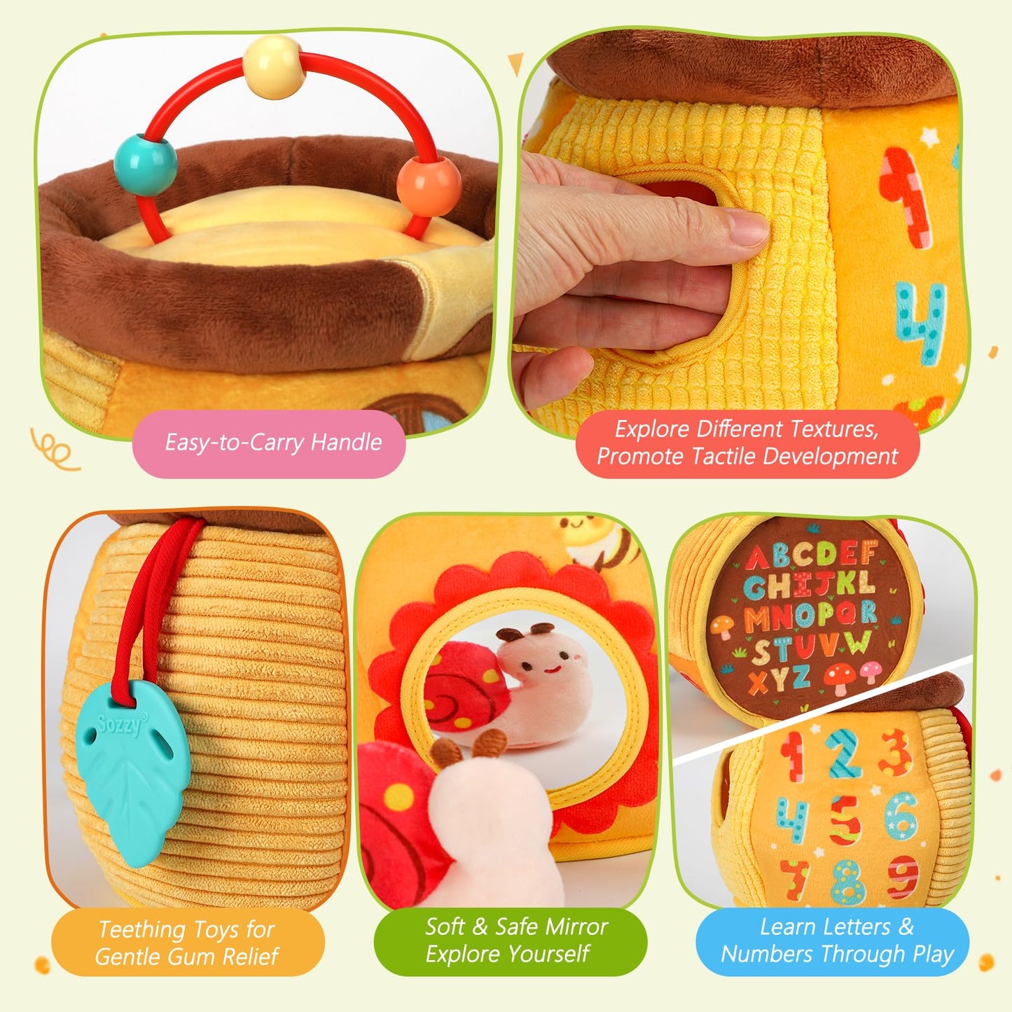 Baby Toys 6-12 Months, Surprise Honey Pot with Sensory Stuffed Animals, Rattle, Crinkle, Mirror, Montessori Toys for Baby Toys 1 Year Old, Infant Toys Christmas Gifts Stocking Stuffers Birthday