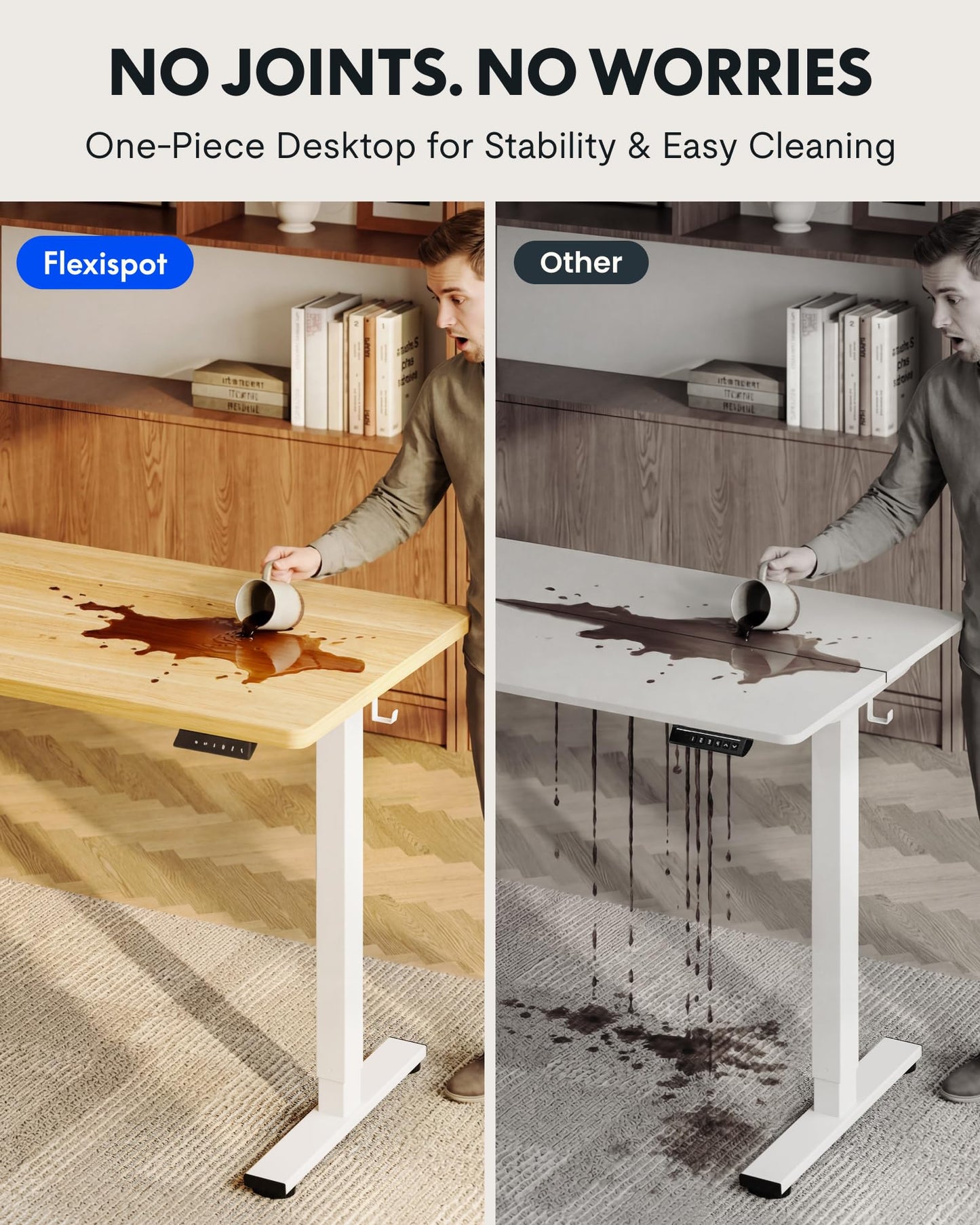 FLEXISPOT EN1 One-Piece Standing Desk, 40"x24" Seamless Desktop Electric Height Adjustable Desk for Home Office, Multi-Monitor Setups & Easy Assembly, Maple