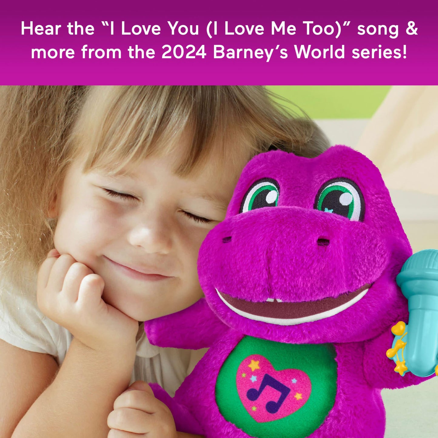 Fisher-Price Barney’s World Toddler Toys, Barney Tall Plush, 10.5 -inch Figure with Sounds, Soft Texture for Play, Kids Ages 2+ Years