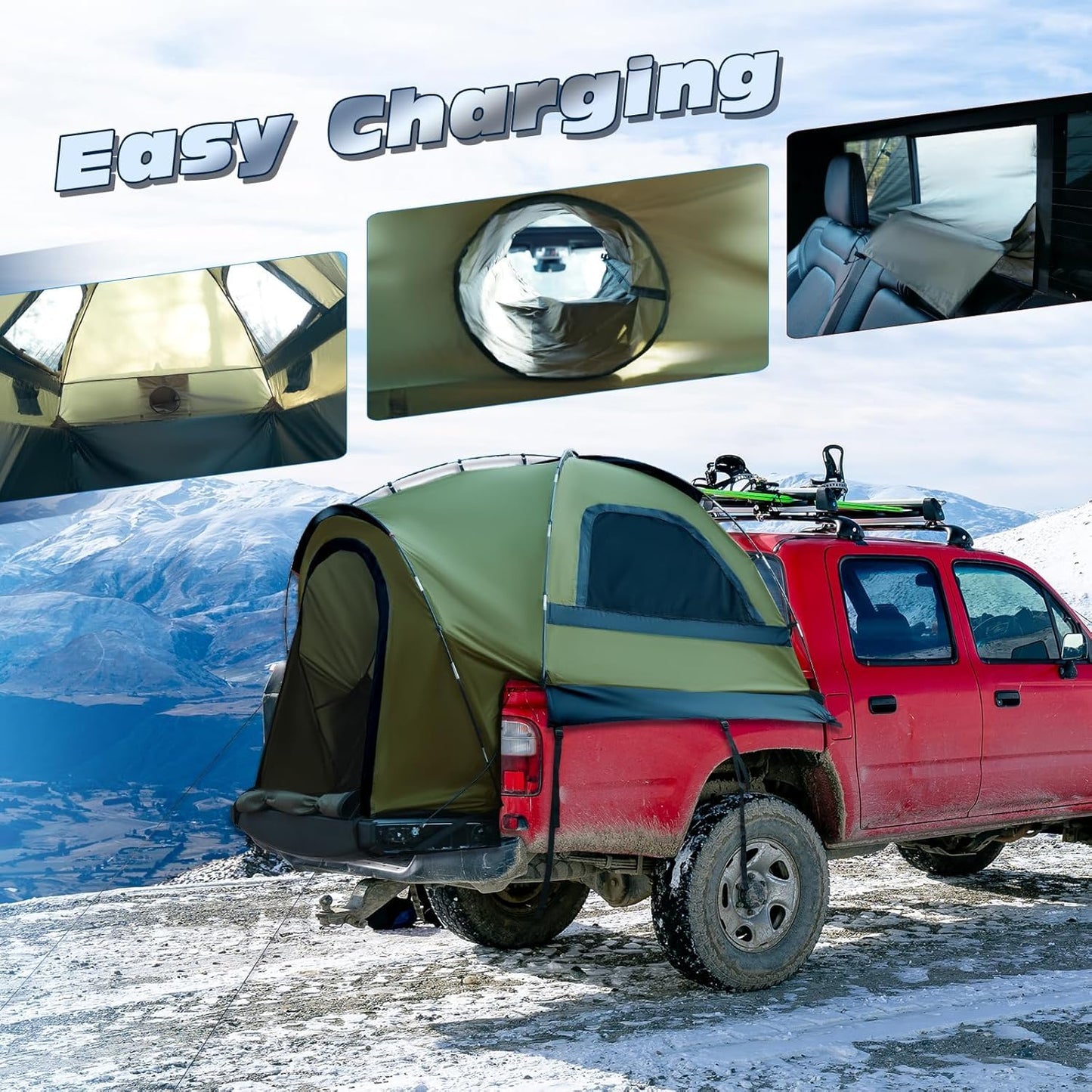 Truck Bed Tent, Waterproof PU3000mm Pickup Truck Tent for Camping 5.0-5.4 Ft Bed, 2-3 Person Sleeping Truck Tent, Portable for Car Camping
