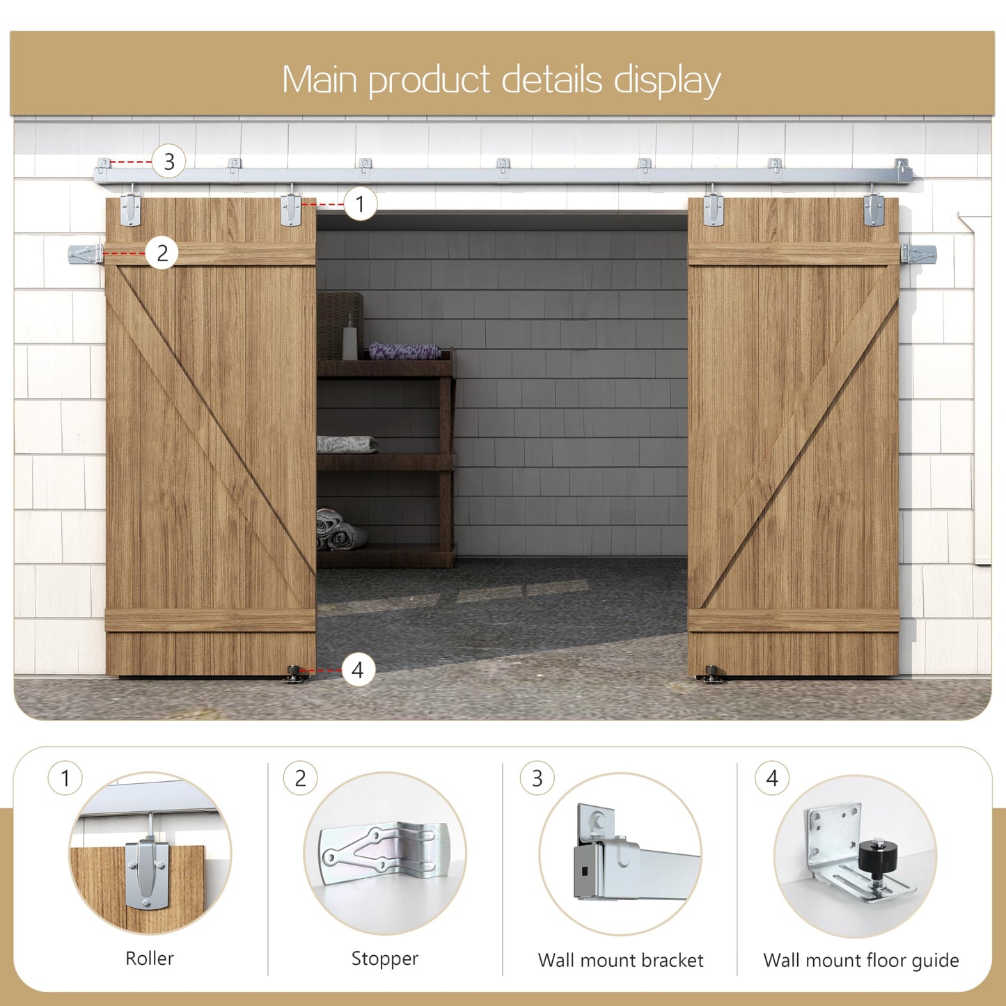 HARDJULAN 12FT Heavy Duty Galvanized Steel Exterior Sliding Barn Door Hardware Kit, 450 lbs Capacity,Kit for Outdoor,Fit MAX 2 X Door Width 72in