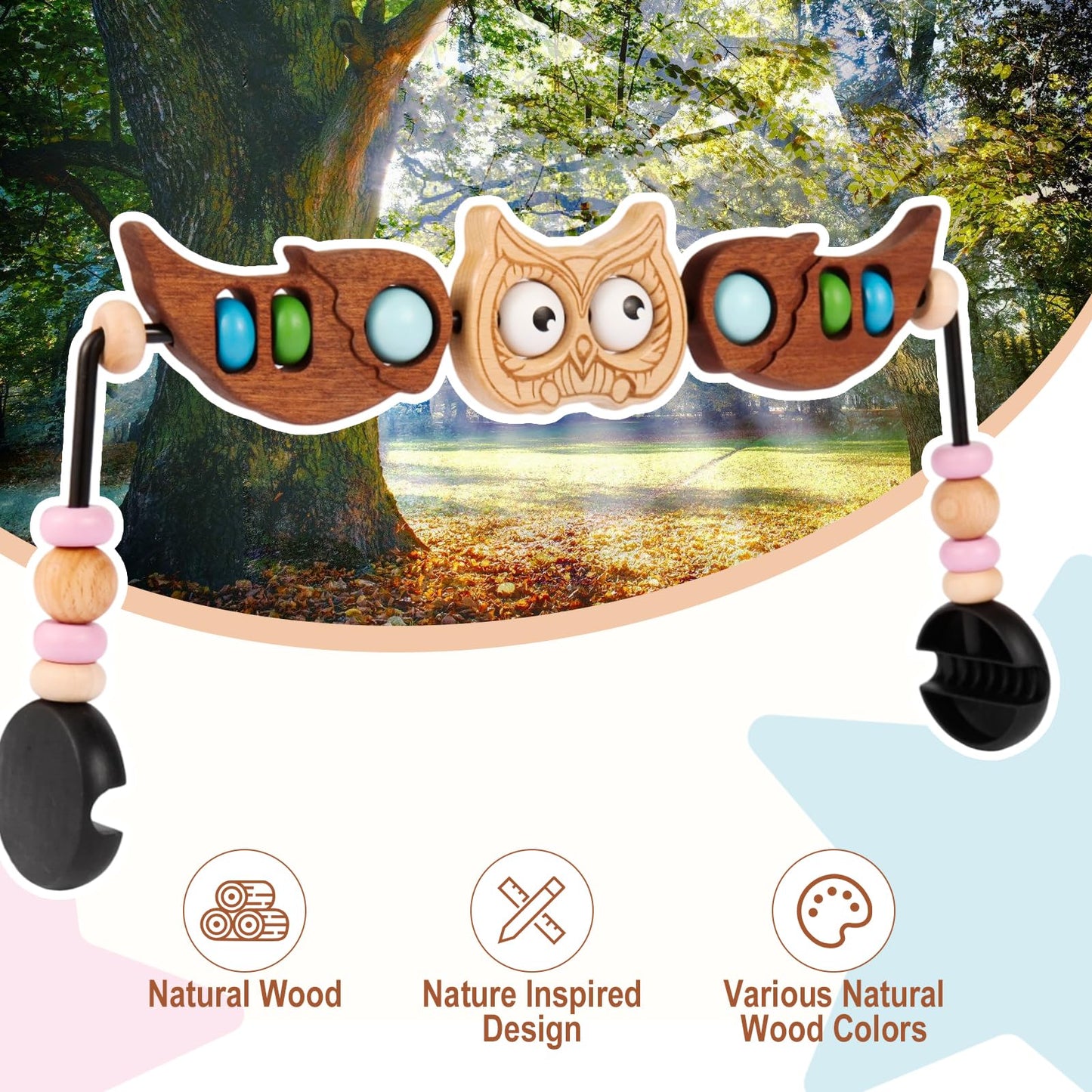 juhg Toy Bar Compatible with Baby Bjorn Bouncer，Baby Bouncer Toy Bar ，Wooden Bouncers Toys Attachment, Fun Owl-Shaped Design for Babies of All Ages to Play