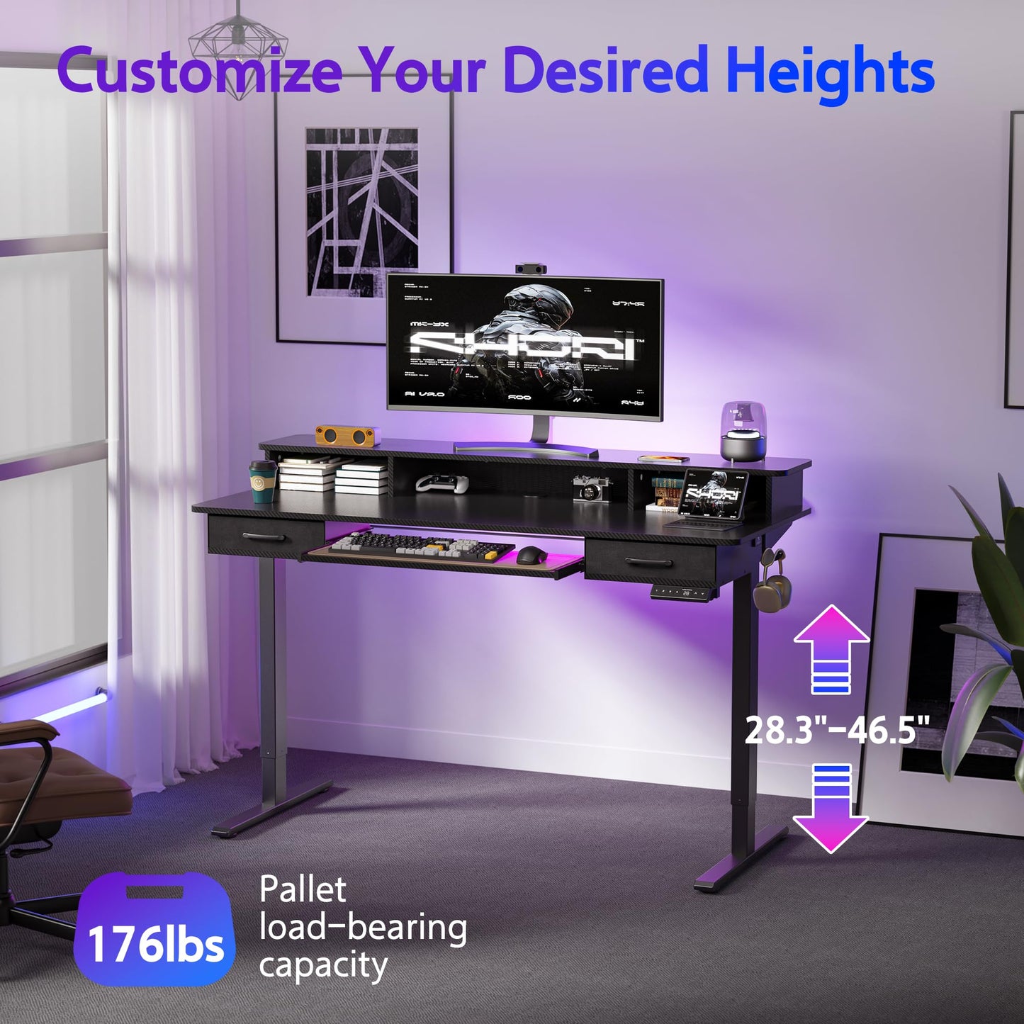 WALKINGDESK 63x24 Inches Electric Standing Desk with Keyboard Tray, Height Adjustable Stand up Desk with 2 Drawers, Ergonomic Sit to Stand with Storage Monitor Stand, Computer Table, Black
