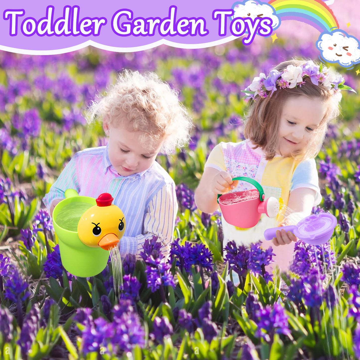 Bath Toys for Toddlers 1-3, NO Hole 6pcs Toddler Bath Toy for 1 2 3 Duck Watering Can Outdoor Garden Beach Water Pool Toys for Baby Toddler Age 1-4 Water Table Toy for Kids 2-4 Bathtub Gift