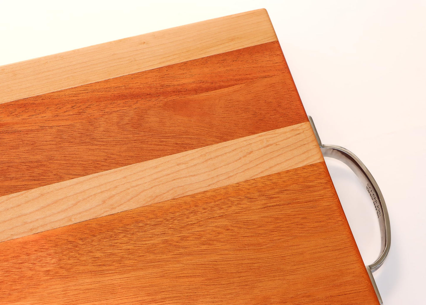 Grandwood Manor Mahogany & Maple Cutting Board & Charcuterie/Serving Platter with Stainless Steel Handles (19 x 13 x 1.75)