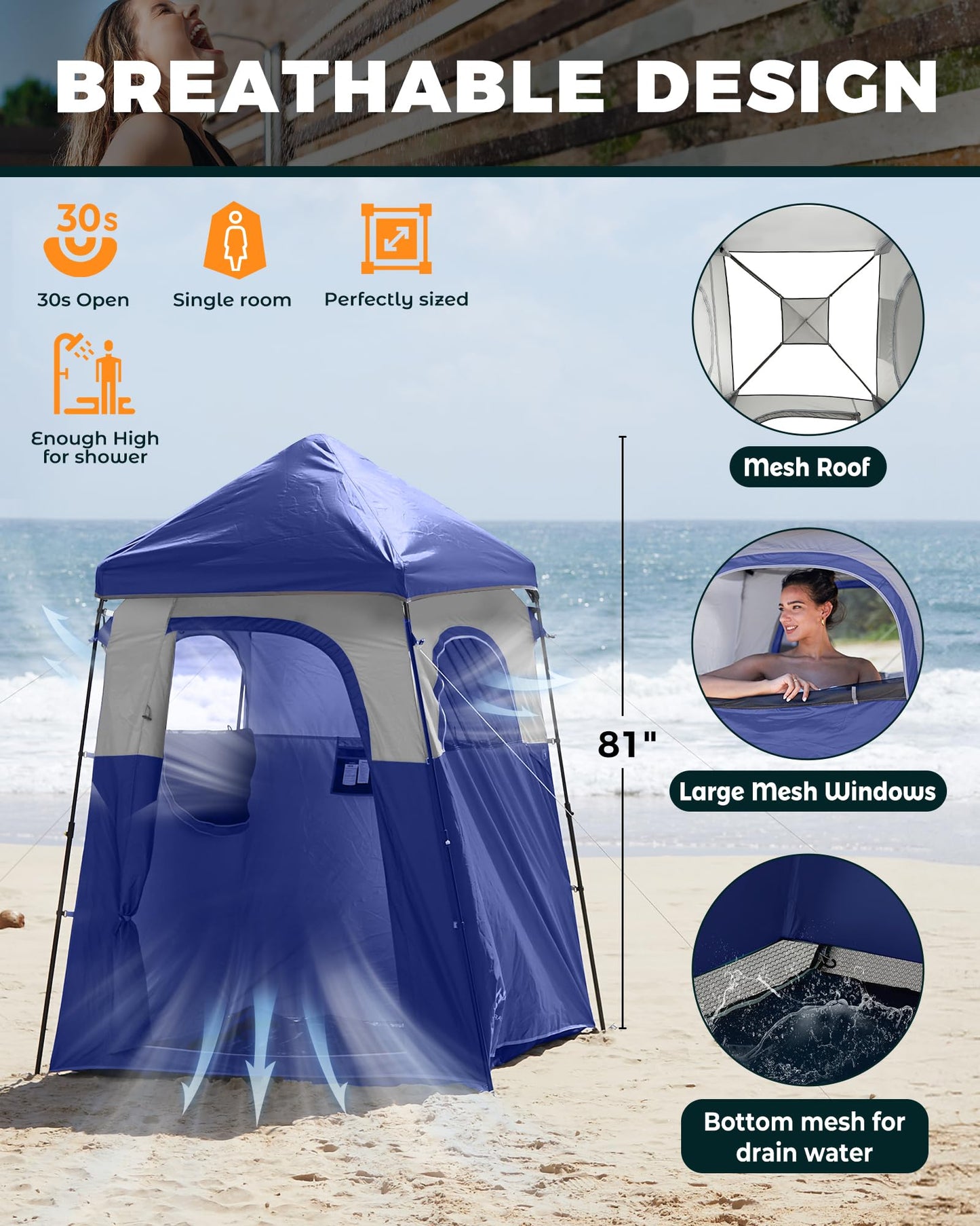 KingCamp Instant Shower Tent, Portable Superior Stable Privacy Shelter, Large Room Outdoor Toilet Tent with Floor for Beach, Camping & Hiking, Setup in Under 60s