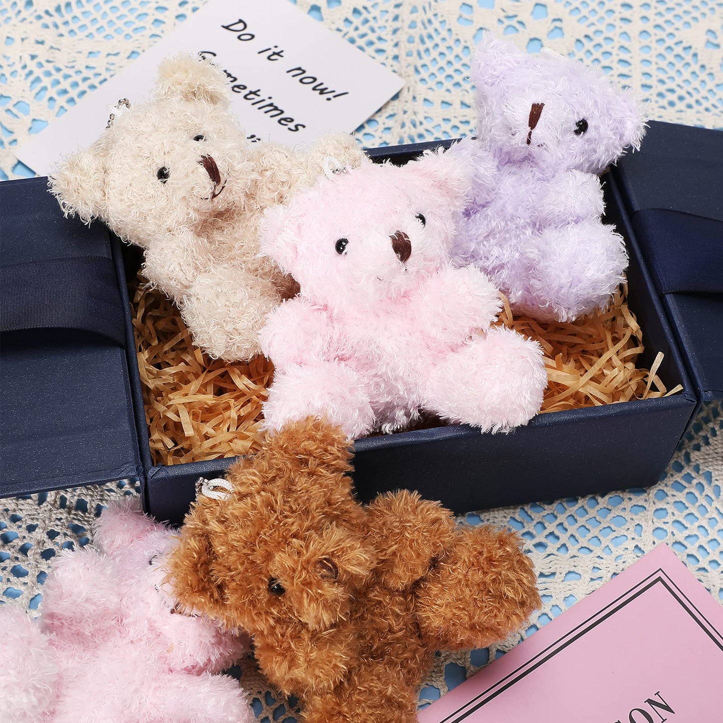 Sotiff 12 Pcs Mini Plush Bear Bulk 4 Inch Stuffed Bears Soft Tiny Animal Doll DIY Keychains Gifts for Volunteer Graduation Baby Shower Party Favors(Brown)