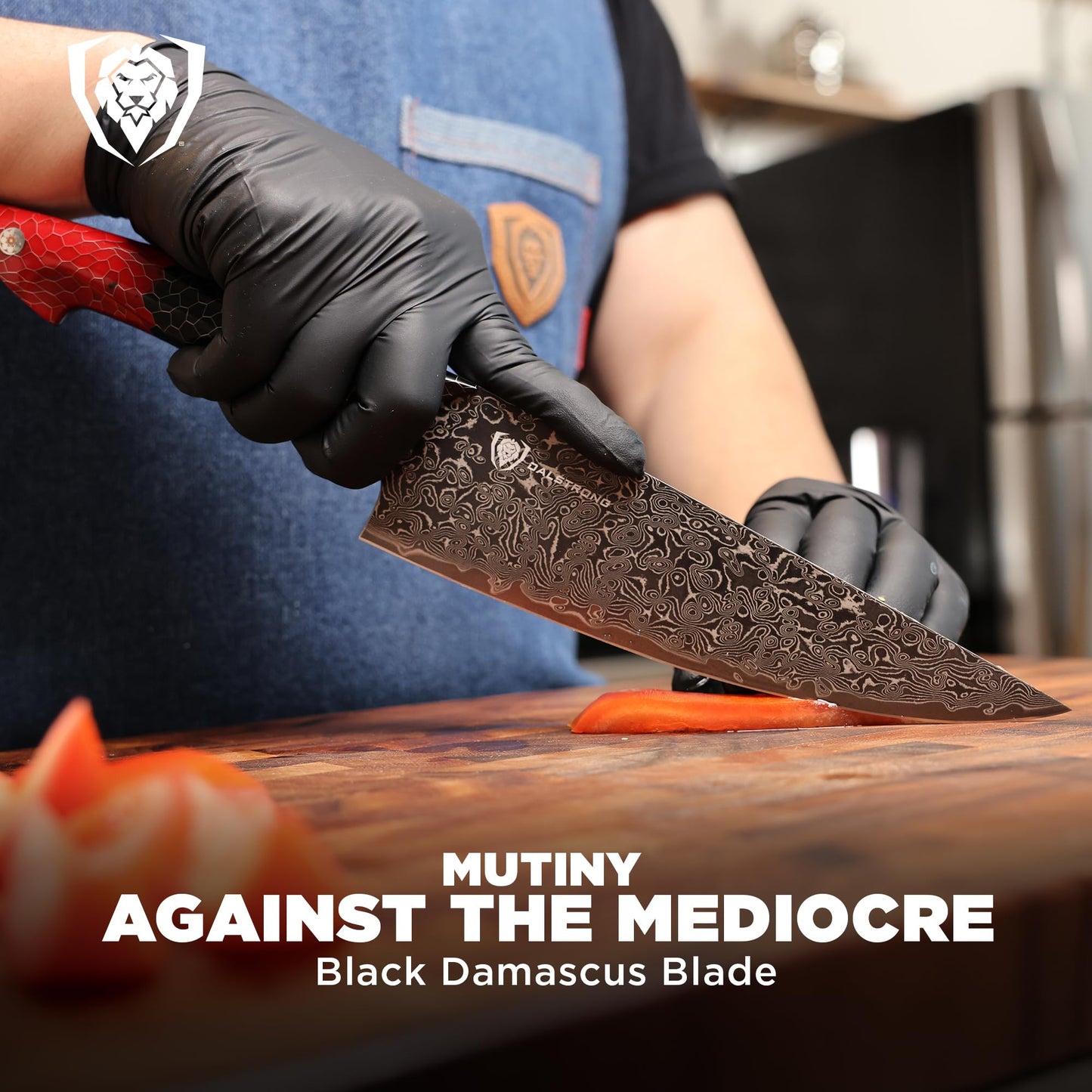 Dalstrong Chef Knife - 8 inch Blade - AUS-12V Exclusive Japanese Steel - Black Damascus Full Tang - Honeycomb Handle - Chef's Knife - Scorpion Series - Razor Sharp Kitchen - Leather Sheath