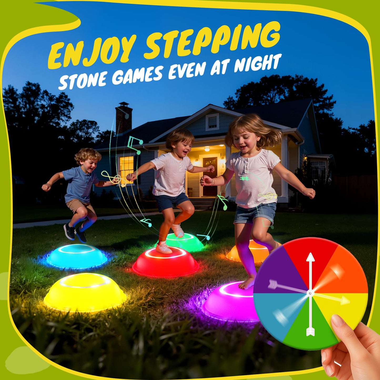 Scvcid Rechargeable Stepping Stones for Kids, 6pcs Music and Light Up Non-Slip Balance Sensory Toys for Toddler, Kids Indoor and Outdoor Play Equipment, Birthday Gifts Toys for 2 3 4 5+ Year Old Kids