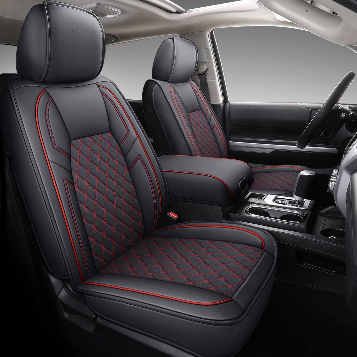 Coverado Tundra Seat Covers Full Set, Leather Car Seat Covers for Trucks, Automotive Seat Covers Protector Custom Fit 2007-2021 Toyota Tundra(Red)