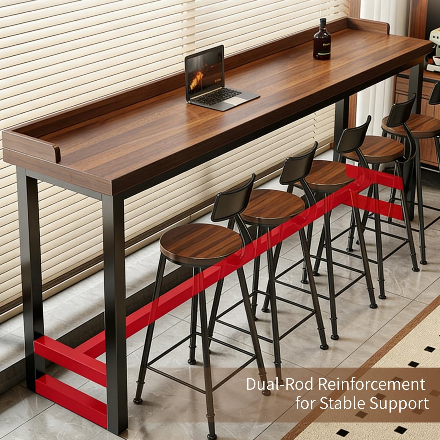 ORNDYDM 41 Inch Narrow Bar Table with Solid Wood Top - Tall Counter Height Dining Bar Table on Metal Frame, Saving Pub Table for Kitchen,Living Room,Behind Couch or Coffee Shop(Chair Not Included)