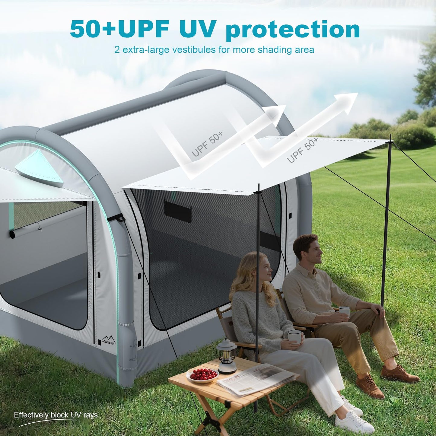 M KARMATER Large Inflatable Camping Tent, 60 Seconds Setup Blow Up Family Tent with Rainproof, Waterproof & Windproof, All Weather 4 Season SUV Outdoor Camping Tent for 2-4 Person with Storage Bag
