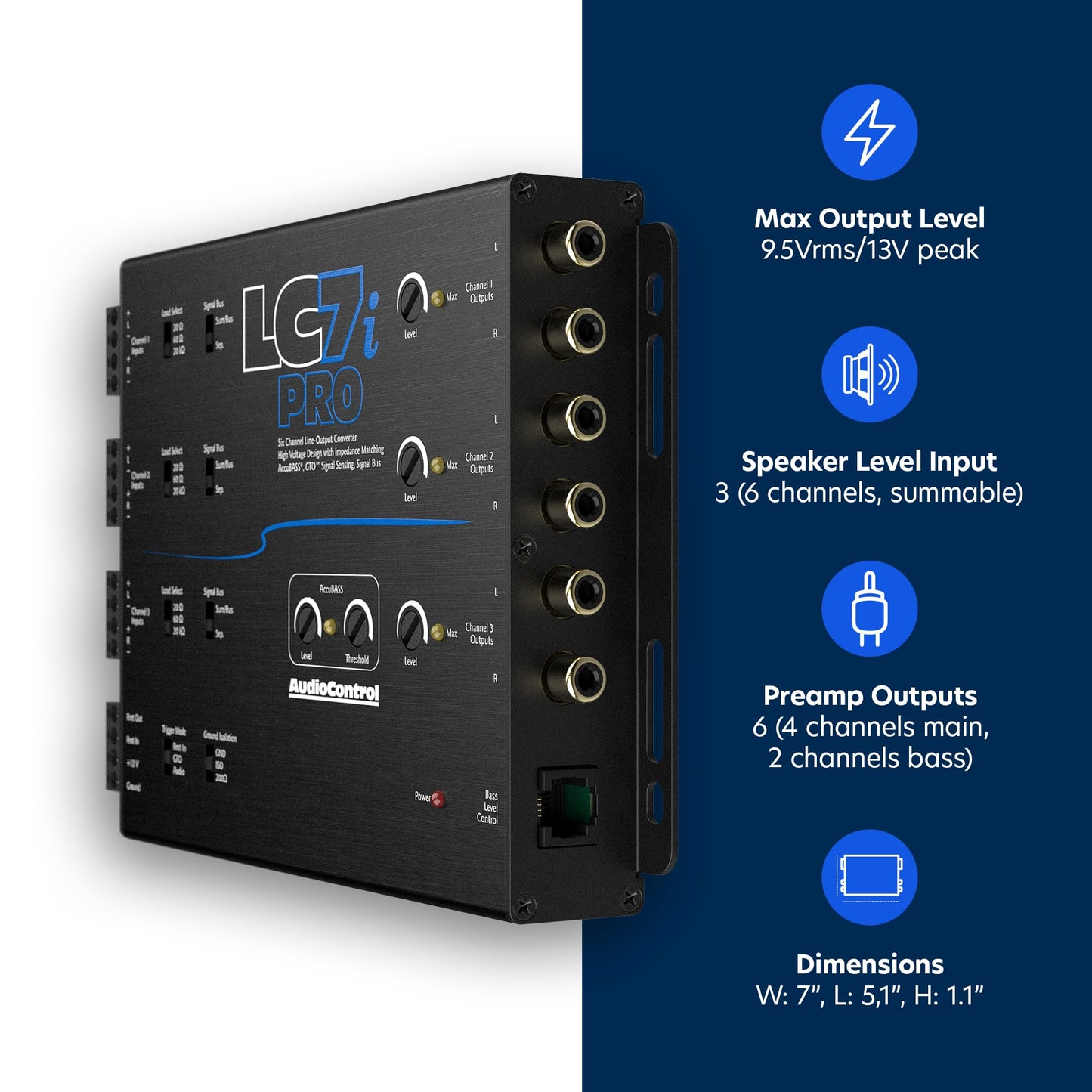 AudioControl LC7iPRO 6-Channel Active Line Output Converter with AccuBASS for Adding Subwoofers, Amplifiers to Factory Car Audio Receiver Head Unit, Includes ACR-1 Dash Remote Bass Knob Controller