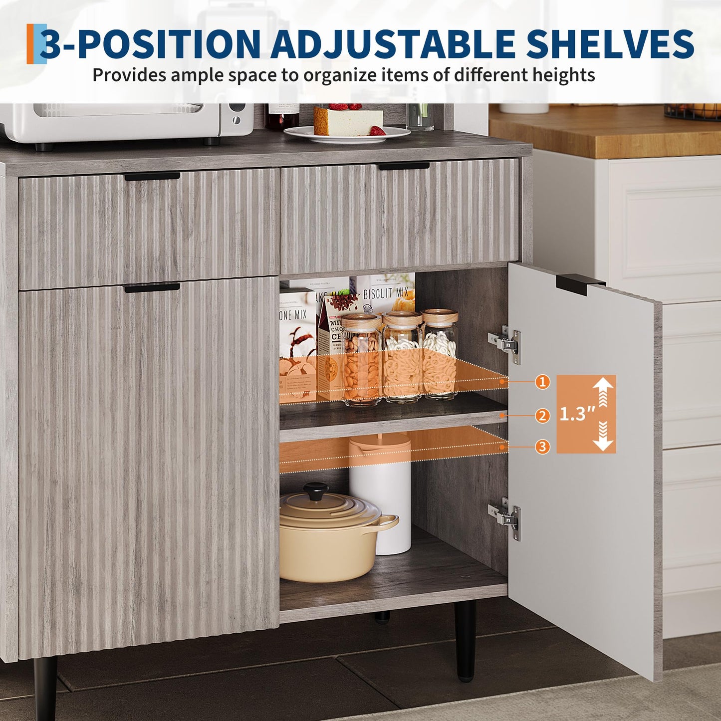 IDEALHOUSE 2-Door Sideboard Buffet Cabinet with 2 Drawers, Wood Storage Cabinet for Dining Room, Kitchen, and Living Room, Coffee Bar Console Table