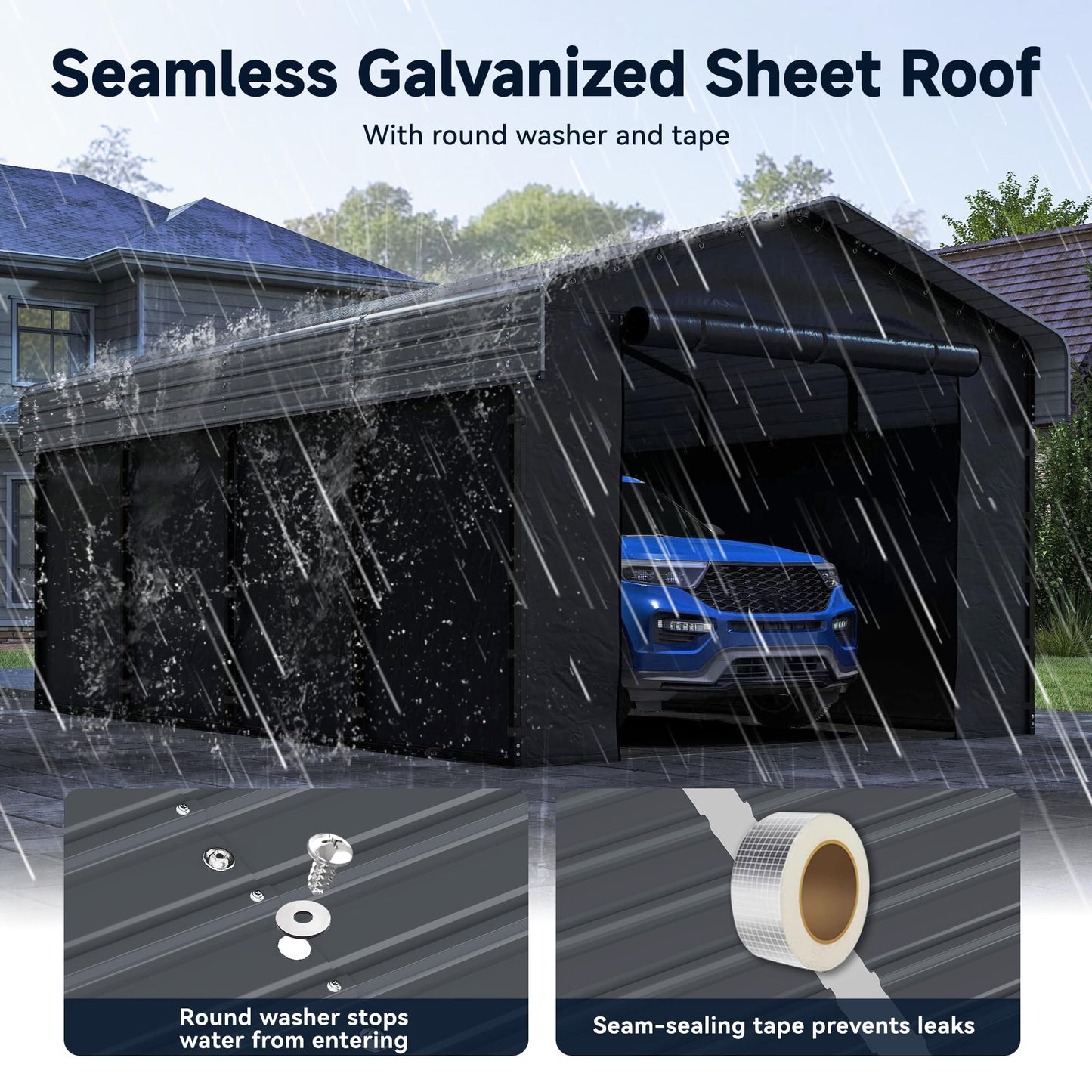 12x20FT Heavy Duty Metal Carport, Outdoor Carport with Galvanized Steel Frame and Roof, Multi-Use Car Garage Shelter with Removable Sidewalls, Enclosed for Cars, Pickup, Tractors, Tools, Gray