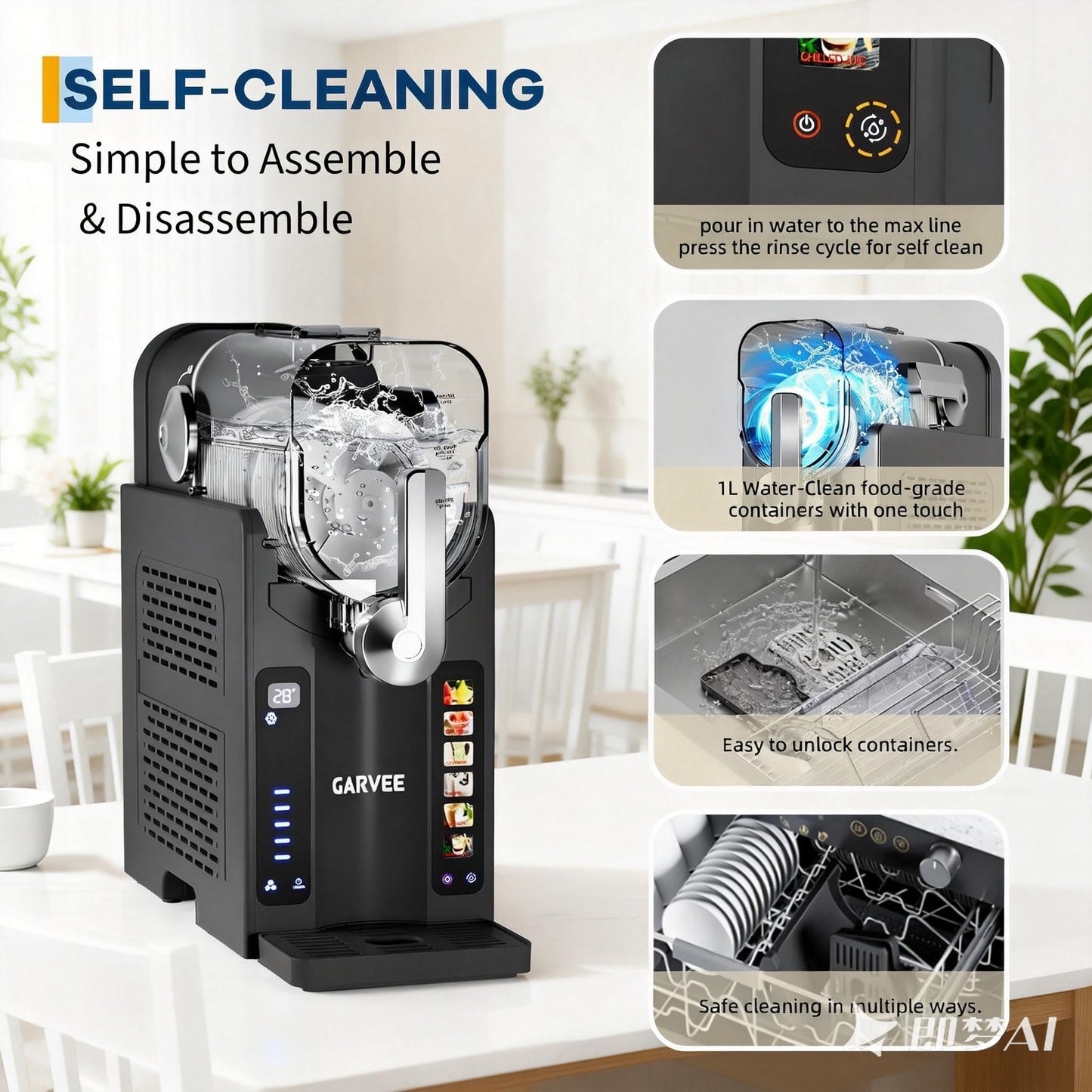 Garvee Slushie Machine for Home No Ice Needed, Frozen Drink Maker with LED Display & 6 Pre-Set Programs, 70 oz Large Capacity for Frozen Margaritas,Frappés,Ice Cream, Dark Gray