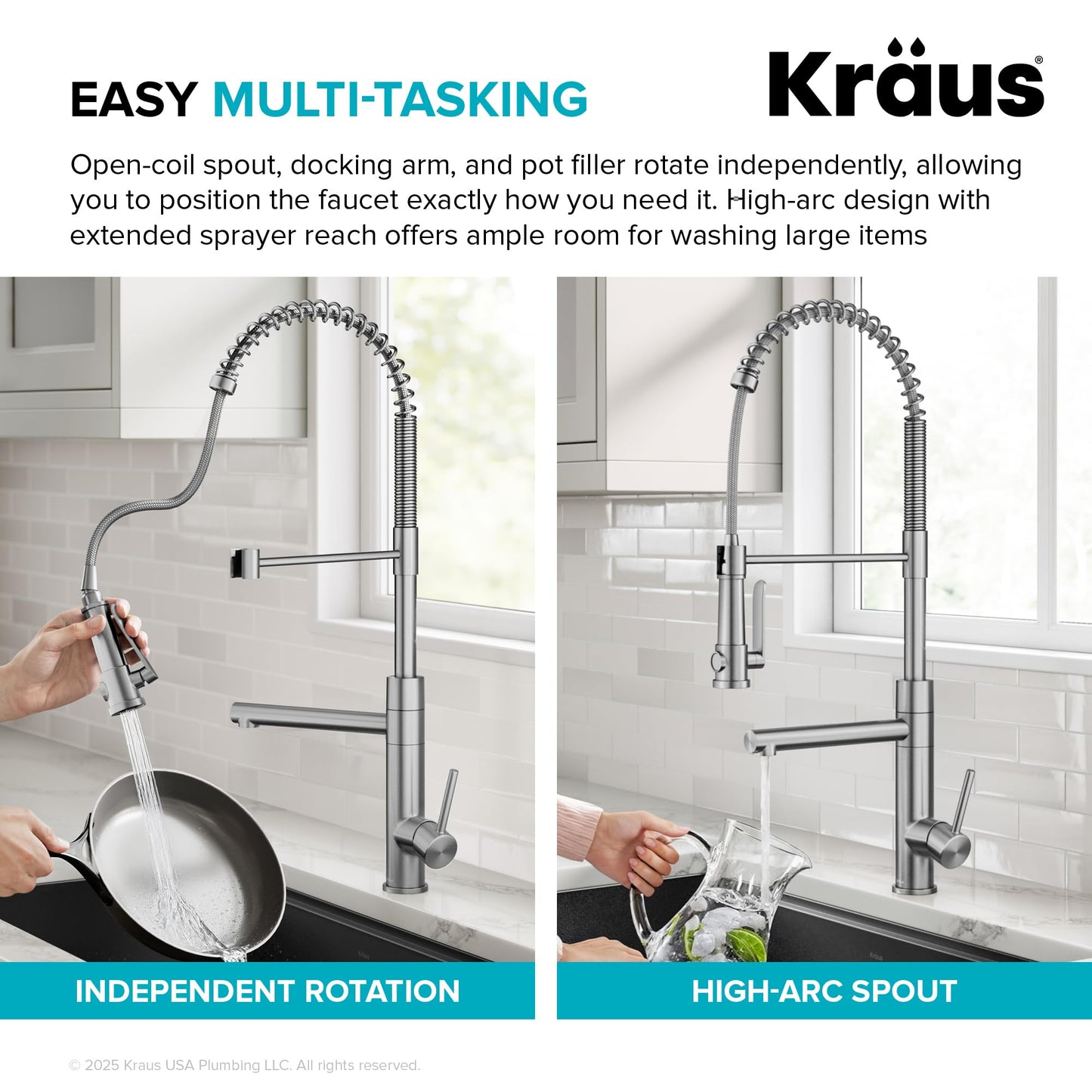 KRAUS Artec Pro Commercial Style 2-Function Single Handle Pull Down Kitchen Faucet with Pot Filler in Spot-Free Stainless Steel, KPF-1605SFS