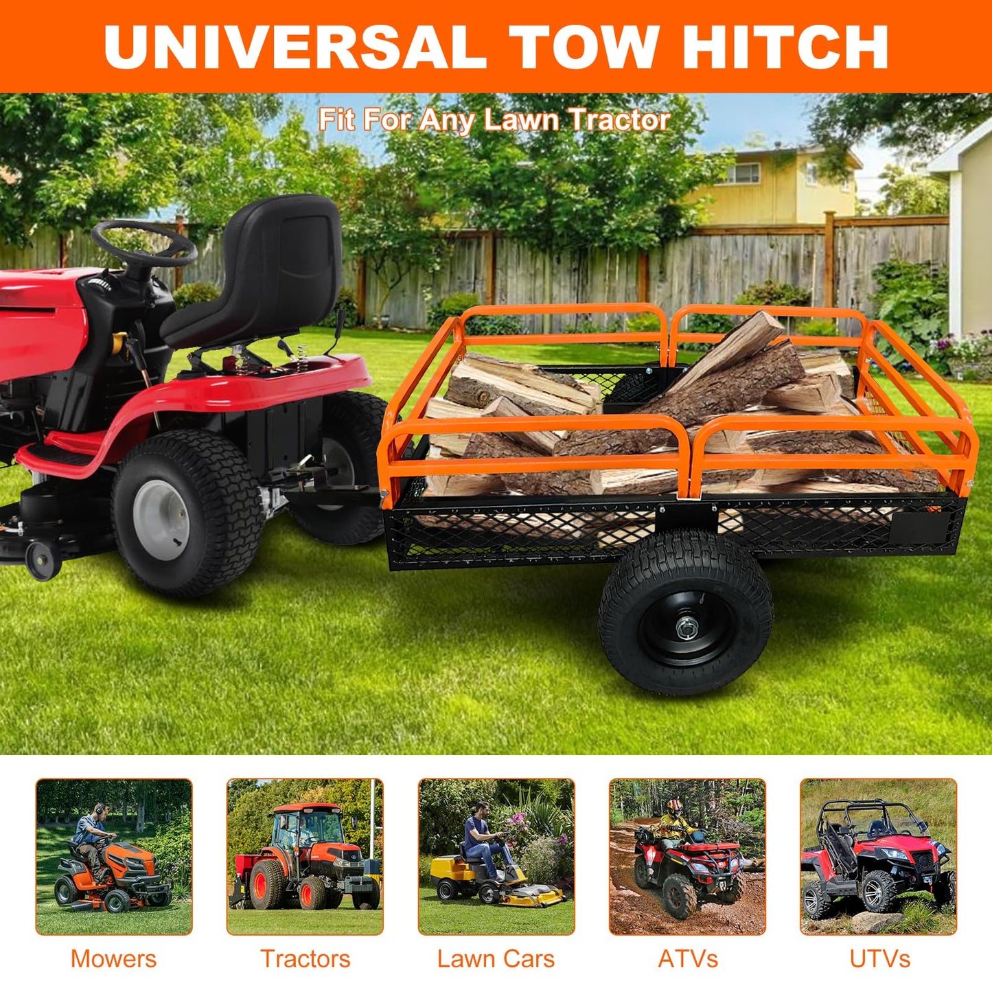 1500LB Steel Dump Cart with All-Terrain Tires & Foot-Pedal Dumping, Heavy Duty Utility Trailer for Yard, Garden, and Construction Use, Compatible with ATV and Tractor