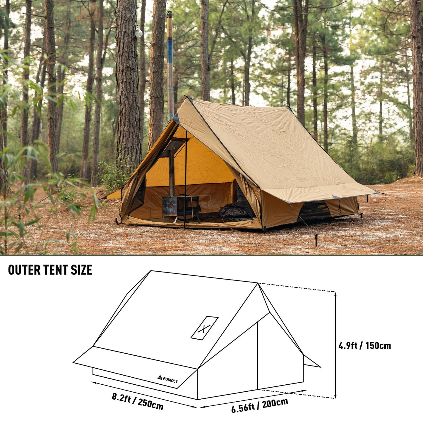 POMOLY Camping Hot Tent Cabin Tent, Chalet 70 Pro Portable Wall Tents with Stove Jack and Two Poles for 2-3 Person Hiking, Backpacking (M)
