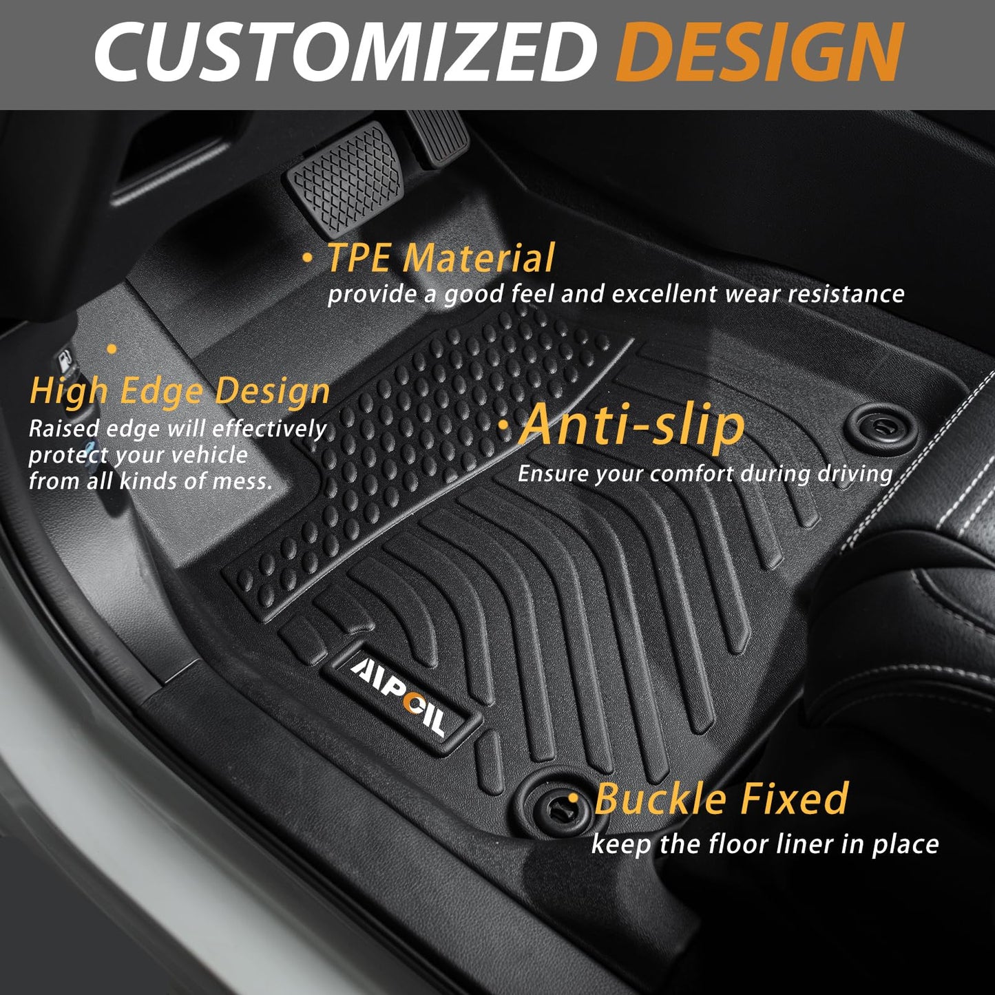 AIPOIL® Floor Floor Mats & Cargo Liner & Seatback Cargo Set for 2019-2024 Nissan Armada & Infiniti QX80 (8 Seats, Not Fit 7 Seats) All Weather TPE Car Full Set Floor Liners Custom Accessories - Black