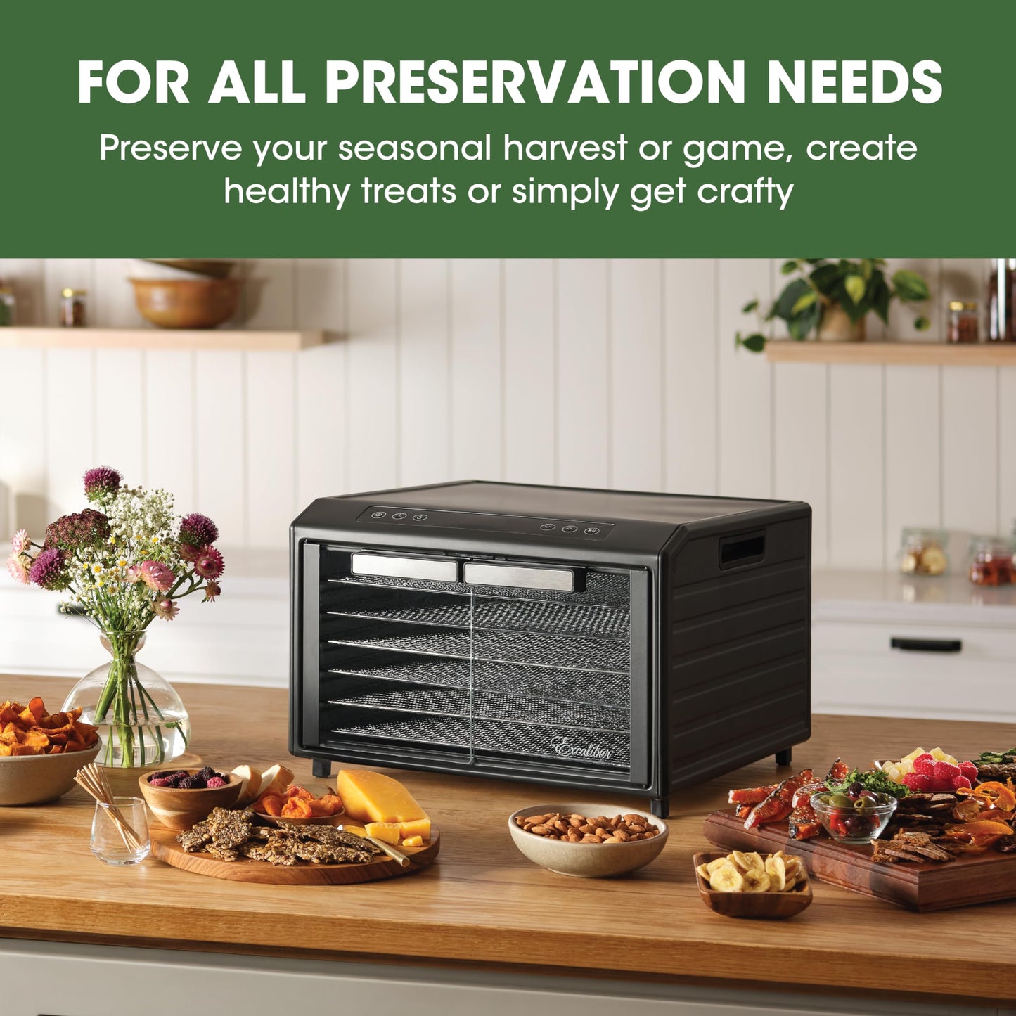 Excalibur Electric Food Dehydrator Select Series 6-Tray with Adjustable Temperature Control Includes Chrome Plated Drying Trays Stainless Steel Construction and Glass French Doors, 700-Watts, Black