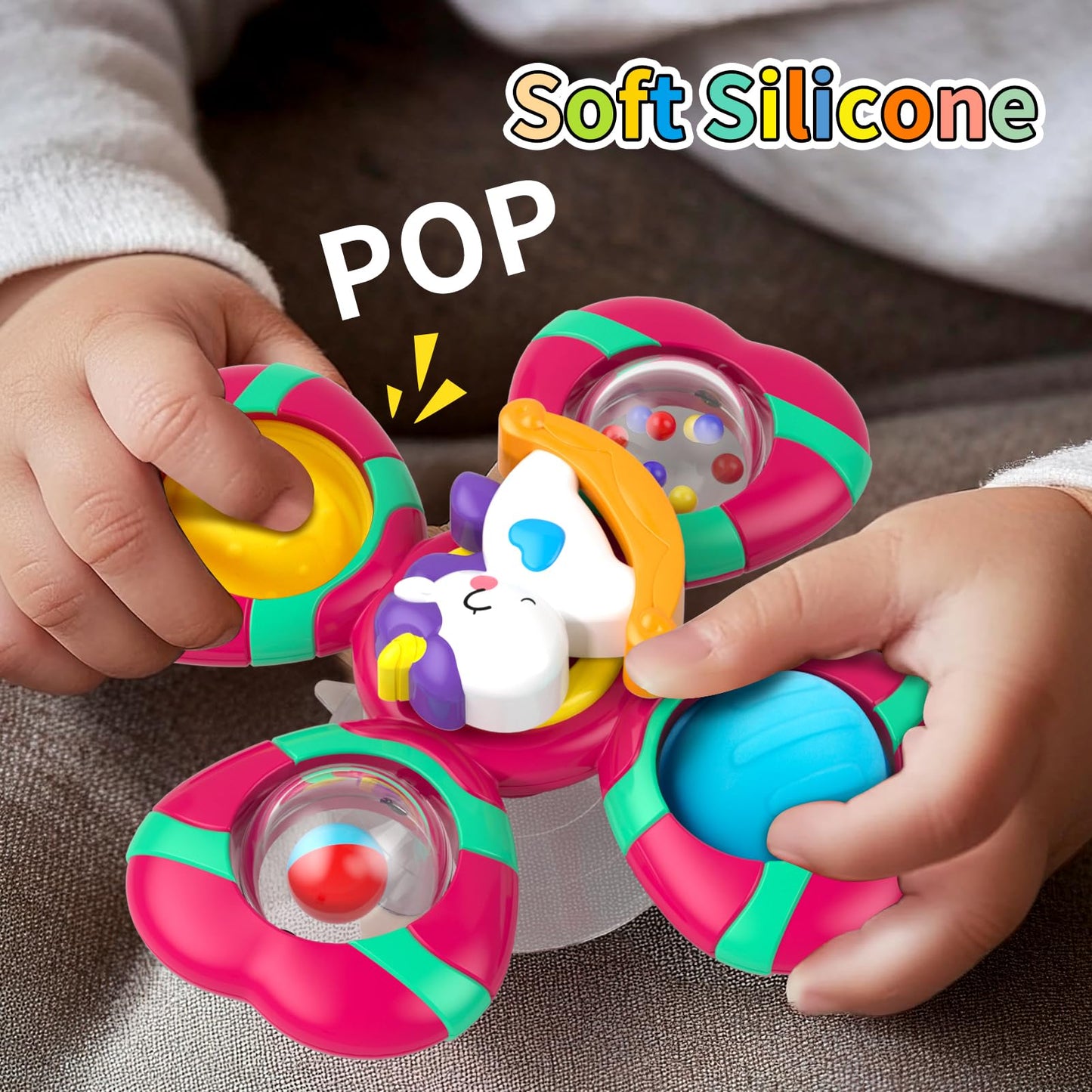 Usrela 4Pcs Suction Cup Rotating Toys for 1 Year Old Boy Girl, Bath Toys for Baby 12 18 Months, 1 2 Year Old Boy Birthday Gift, Sensory Toy for Toddler 1-3