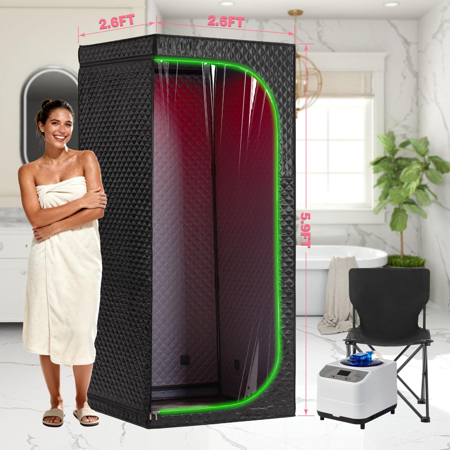 Infrared Sauna & Steam Sauna Box for Home, Portable Personal Sauna with Transparent Door, Powerful Steam Heating, Foldable Indoor Sauna for Relaxation, Detox & Muscle Recovery ( Red Light, Black)