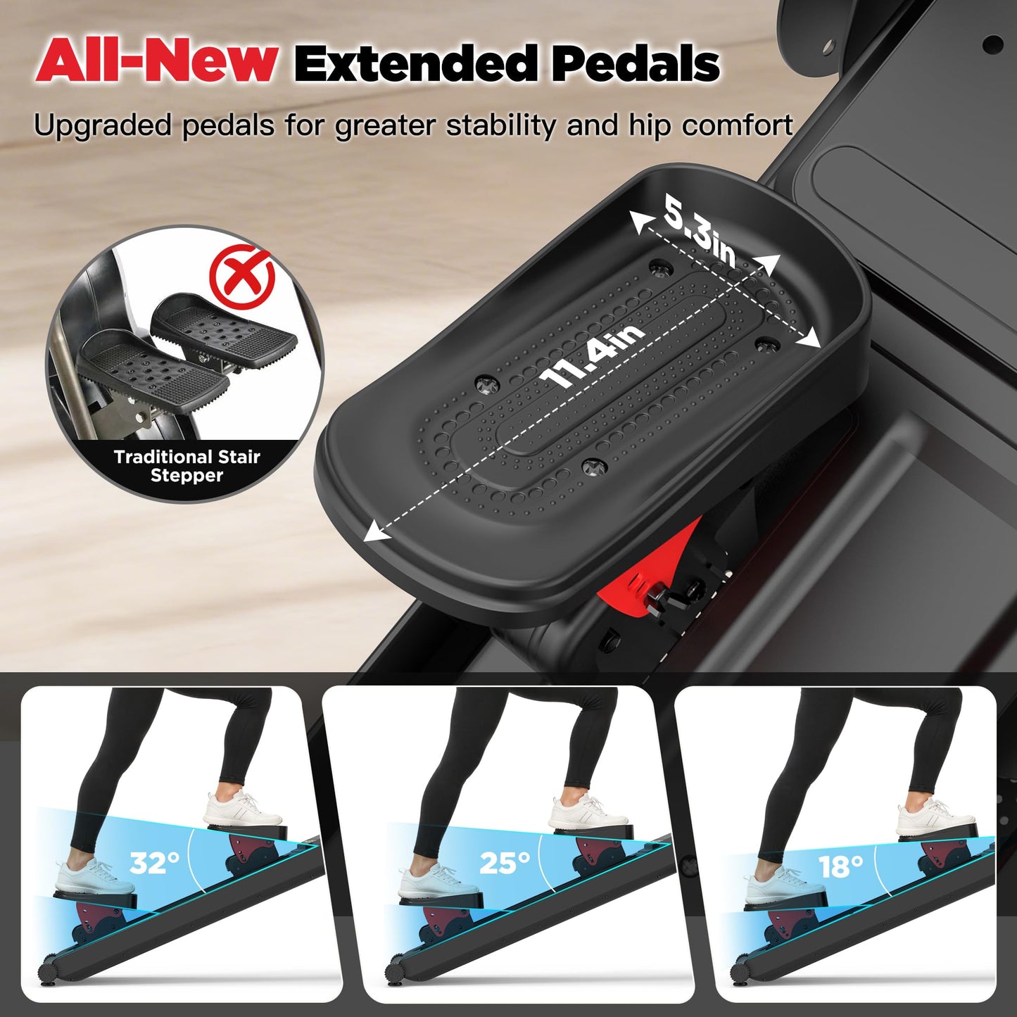Magnetic Stair Stepper for Home, Folding Stairmaster with Resistance Adjustment, Folding Vertical Climber w/320 LBS Capacity,2 Incline Levels, 12'' Extended Pedal