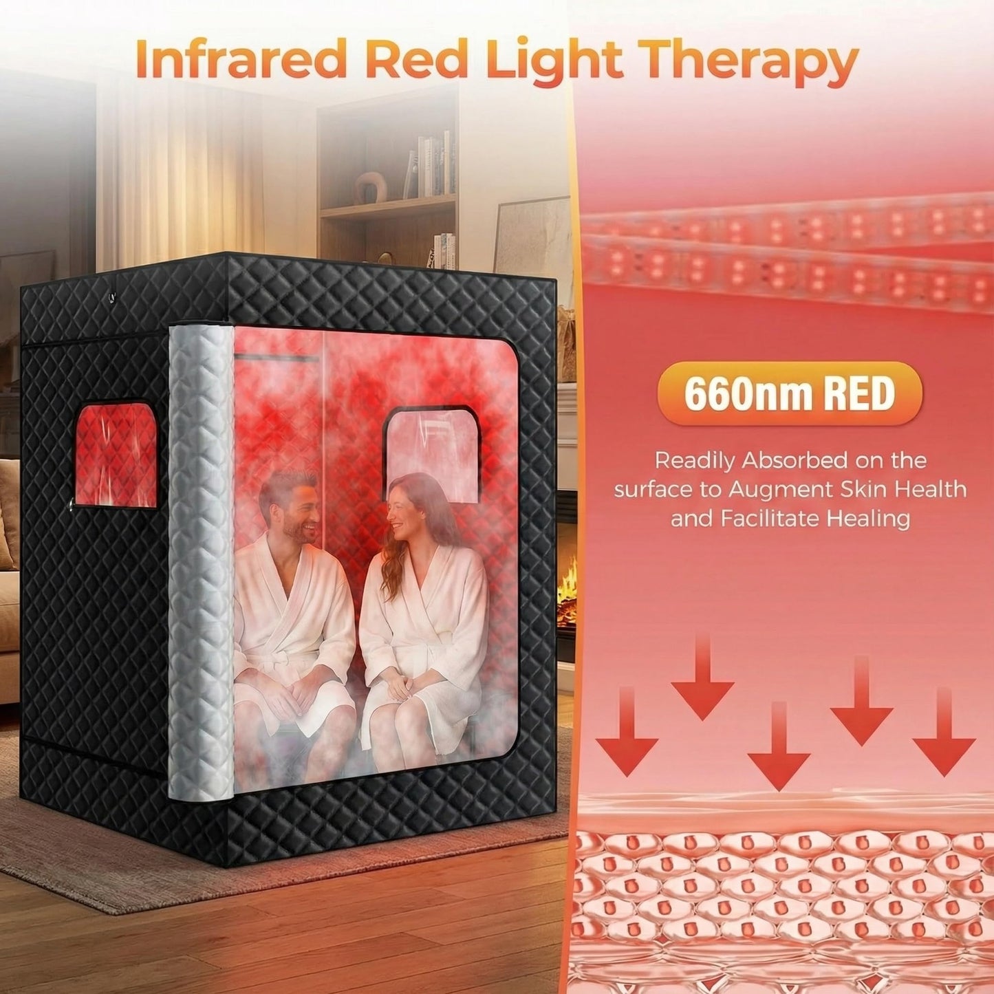 WELLEVER 2 Person Sauna Box for Home, Protable Steam Sauna Tent with 660nm Red Light Therapy, 5-Layer Waterproof, Compact and Easy Storage, Infrared Saunas for Relaxation, 5.9' x 4.1' x 3.0'