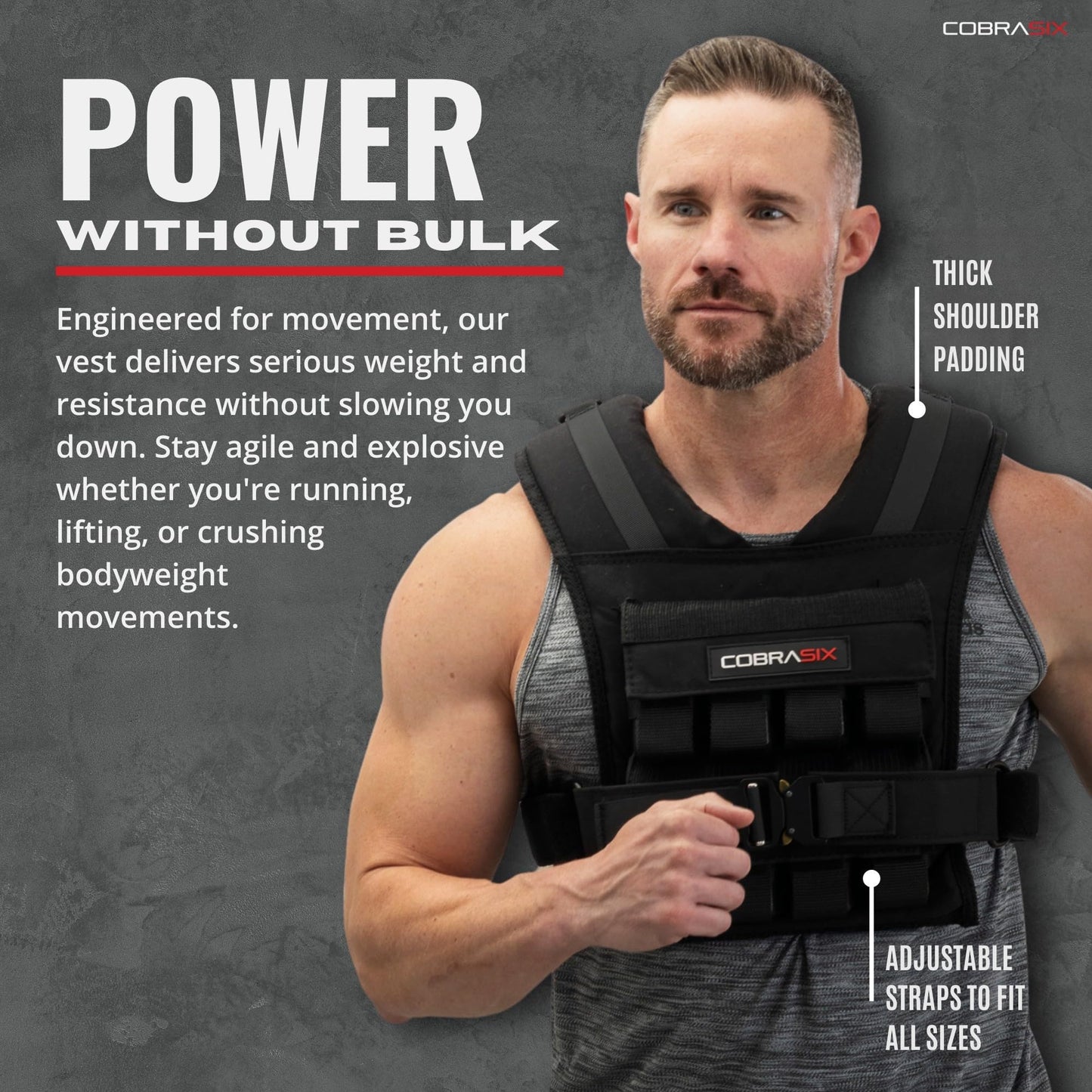 CobraSix 35lb Weighted Vest for Men | Adjustable Strength Training Weight Vest with Removable Iron Weights | Heavy-Duty Weighted Vest for Running, Rucking, Walking, CrossFit & Calisthenics