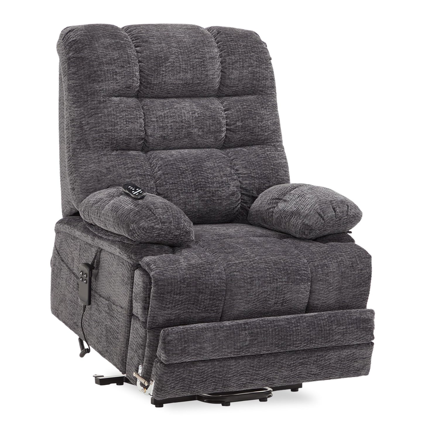 DYNOX 400 LBS Lift Chairs for Big & Tall Seniors Power Lay Flat Recliner Oversized Lift Sofa with Heat Massage Electric Lift Recliner Chair Bed, Extended Footrest(9205L,Chenille,Grey)