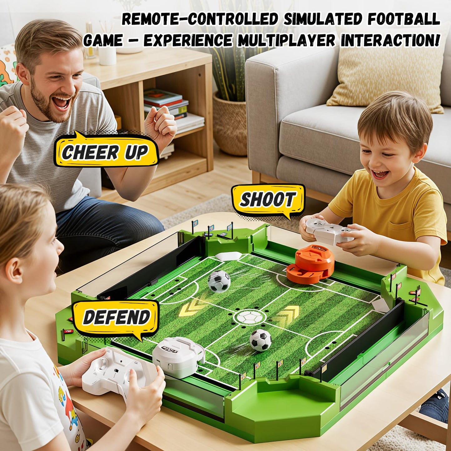 Remote Control Foosball Table Game, Mini Soccer Board Games with 3 Balls & 4 Remote Controllers, Football Tabletop Games Toy for Kids and Adults 3 4 5 6 7 8-12+Years Old - Gift for Boys Girls