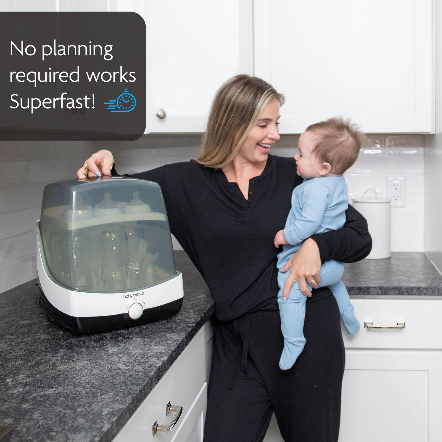 Baby Brezza Superfast 10 Minute Baby Bottle Sterilizer + Dryer - 75% Faster – Universal Electric Steam Sterilization for All Bottles, Pacifiers + Breast Pump Parts