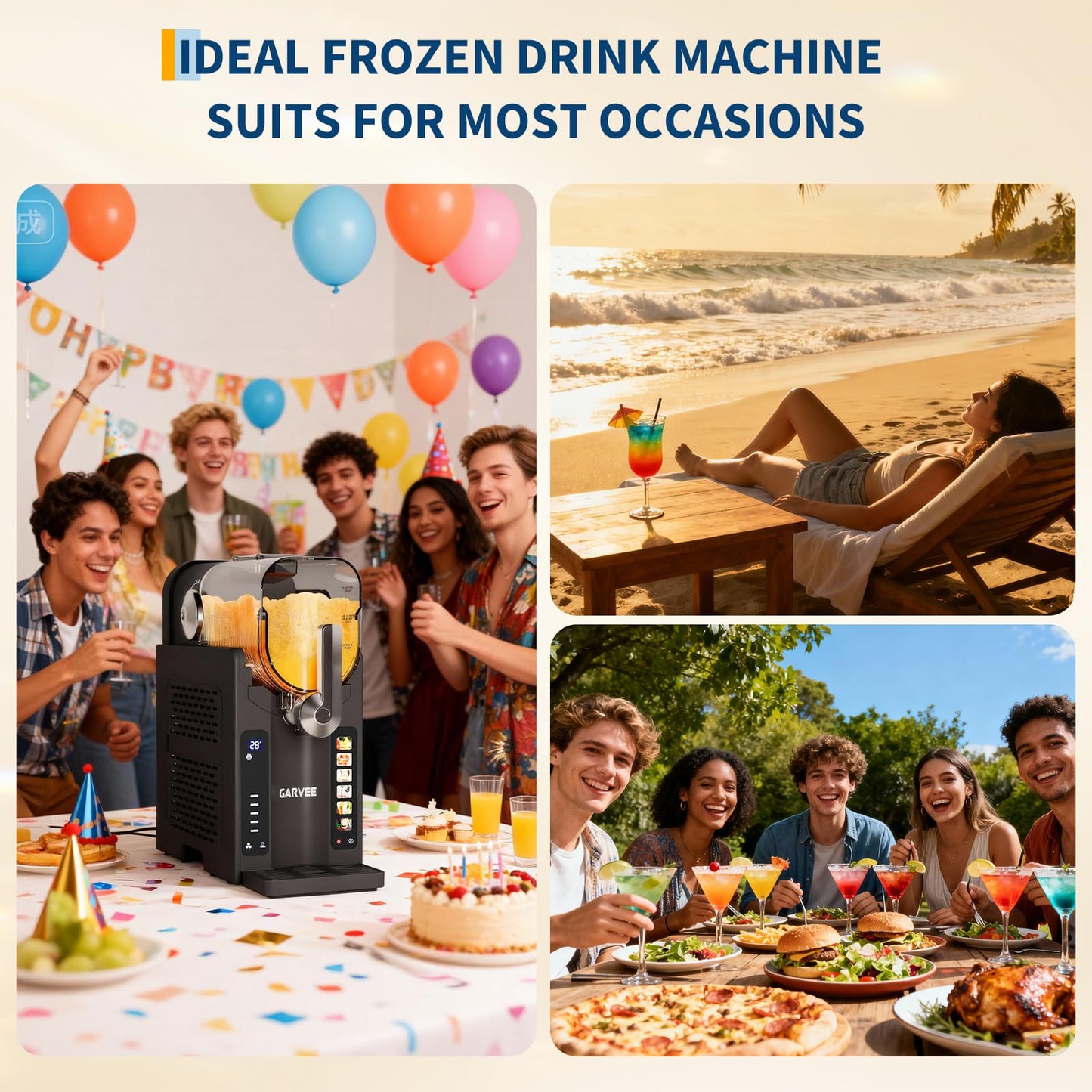 Garvee Slushie Machine for Home No Ice Needed, Frozen Drink Maker with LED Display & 6 Pre-Set Programs, 70 oz Large Capacity for Frozen Margaritas,Frappés,Ice Cream, Dark Gray