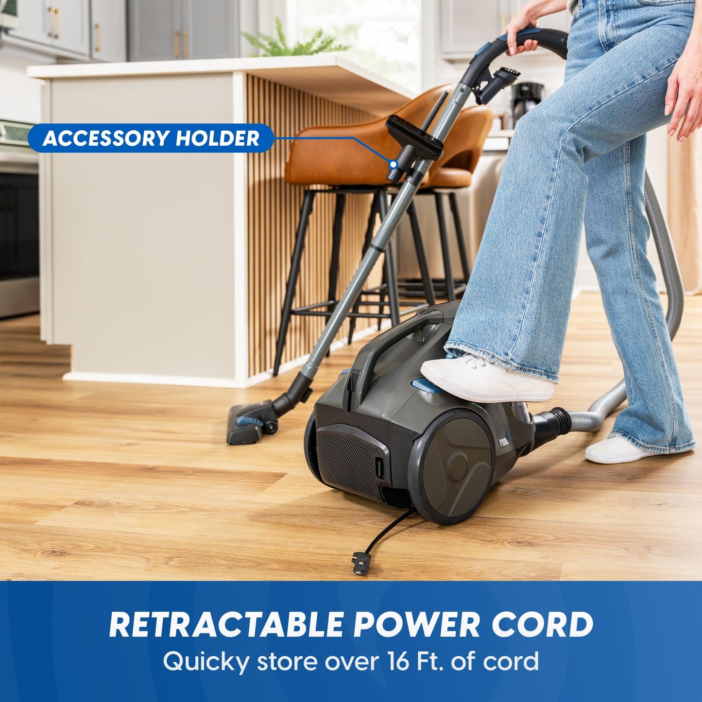 Vacmaster CC0501 Ultra Silent Bagless Canister Vacuum Powerful Cleaner with HEPA Filtration, One-Touch Release Dust Cup, Built-in Dust Tool & Retractable Cord for Low-Pile Carpet and Hard Floor