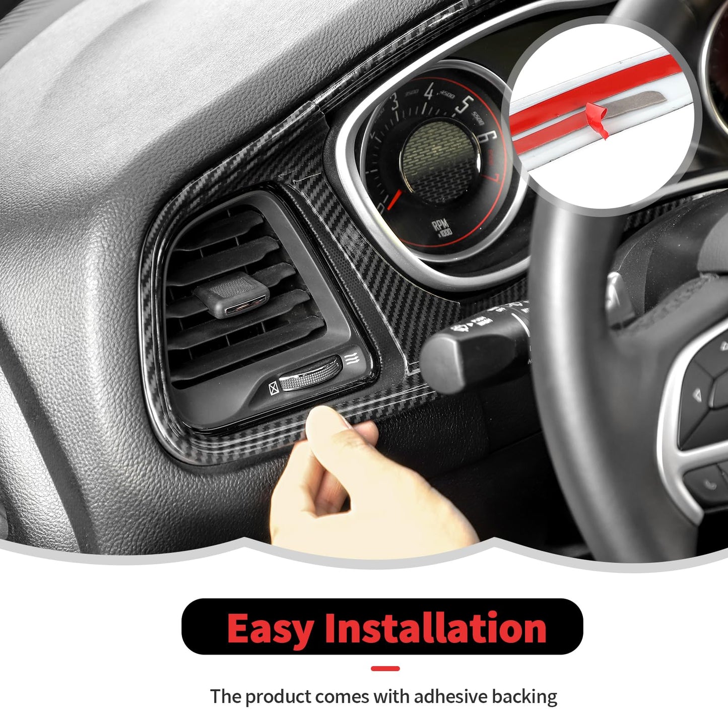 RT-TCZ Carbon Fiber Interior Trim Kit Cover Center Console Decoration Accessories for Dodge Challenger 2015-2025,13PCS
