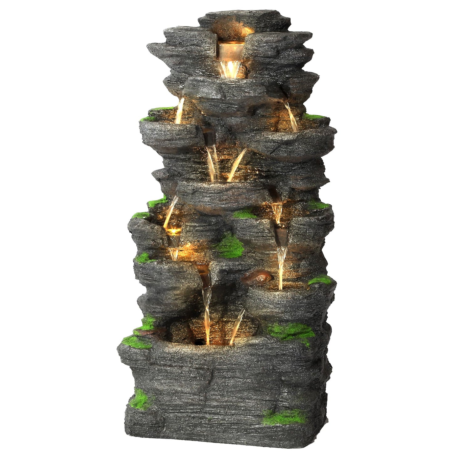 TOBYUL Garden Waterfall Fountain Outdoor - Water Fountains and Waterfalls, Outdoor/Indoor Floor Standing Resin Water Fountain with LED Light for Patio, Garden and Backyard, Deck, Porch, Home (40" H)