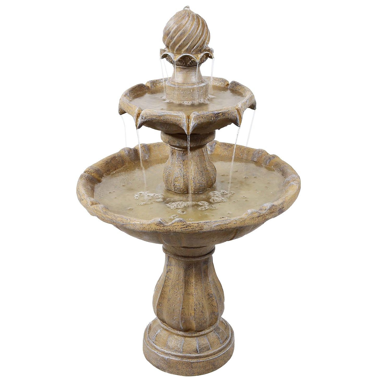 Sunnydaze 35" Solar 2-Tier Outdoor Water Fountain - Outdoor Water Fountain with Battery Backup and Pump - Earth
