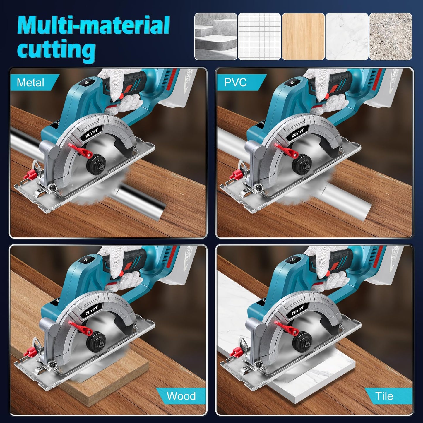 ZUYIYI 6 Inch Cordless Mini Circular Saw for Makita 18V Battery(Not Inclued), 12000RPM 2"(90°) Cutting Depth, Brushless Compact Tile Saw for Wood, Tile, Metal, Plastic, for 5-1/2, 5-3/8 Inch Blade
