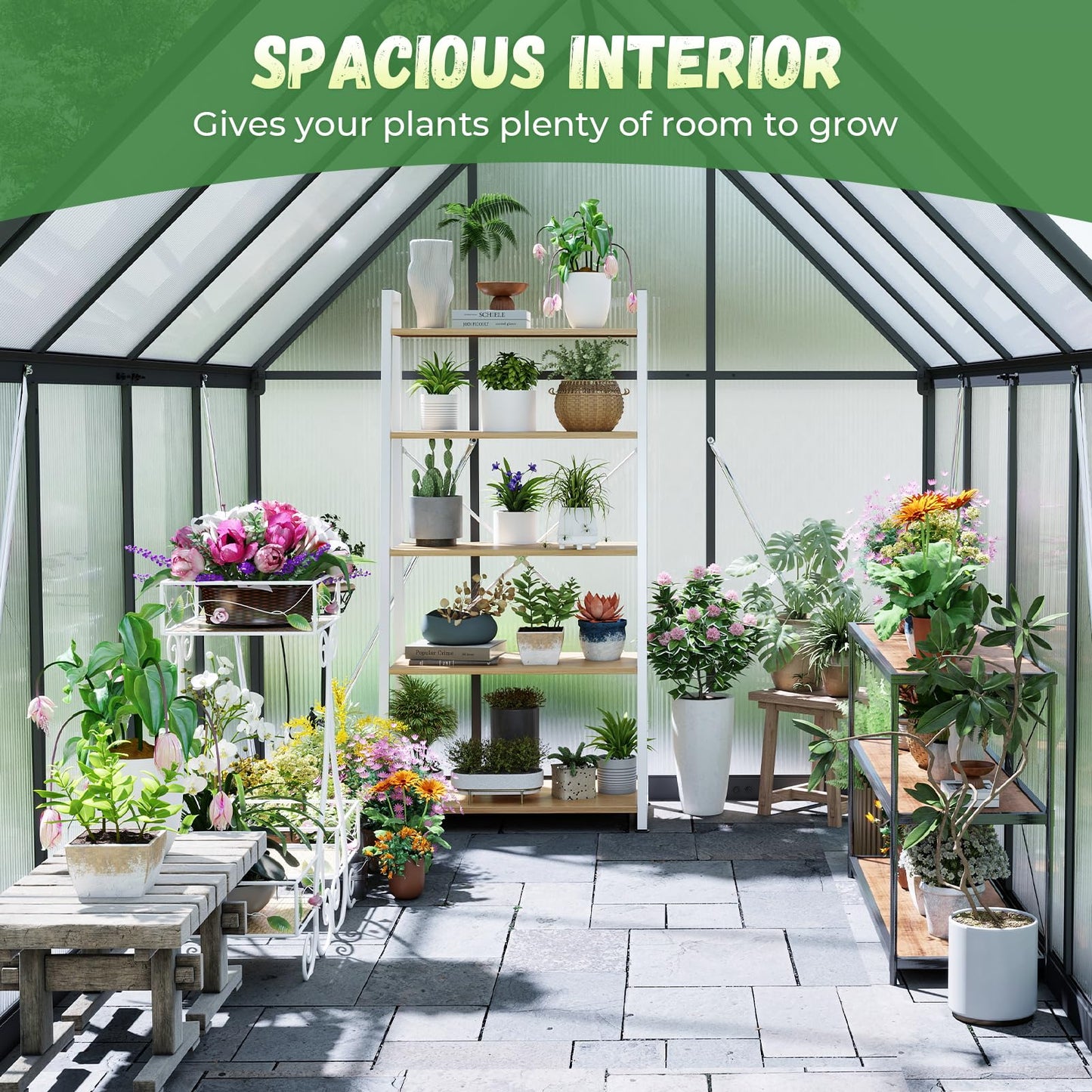Jocoevol 6x8FT Greenhouse for Outdoors, Galvanized Steel Frame Winter Green House w/Adjustable Roof Vent, Lockable Door Handle &DrainageSystem, Walk-in Greenhouses for Outside Garden Backyard