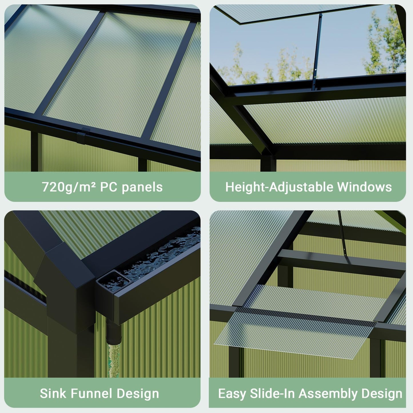 Takywep 6×10FT Greenhouses for Outdoors, Aluminum Polycarbonate Greenhouses with Roof Vent - Heavy-Duty Walk-in Green Houses for All-Season Backyard Gardening